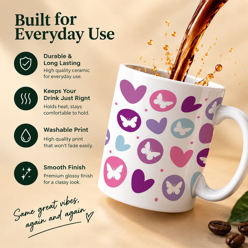 Sweet Butterfly and Heart Motif Coffee Mug