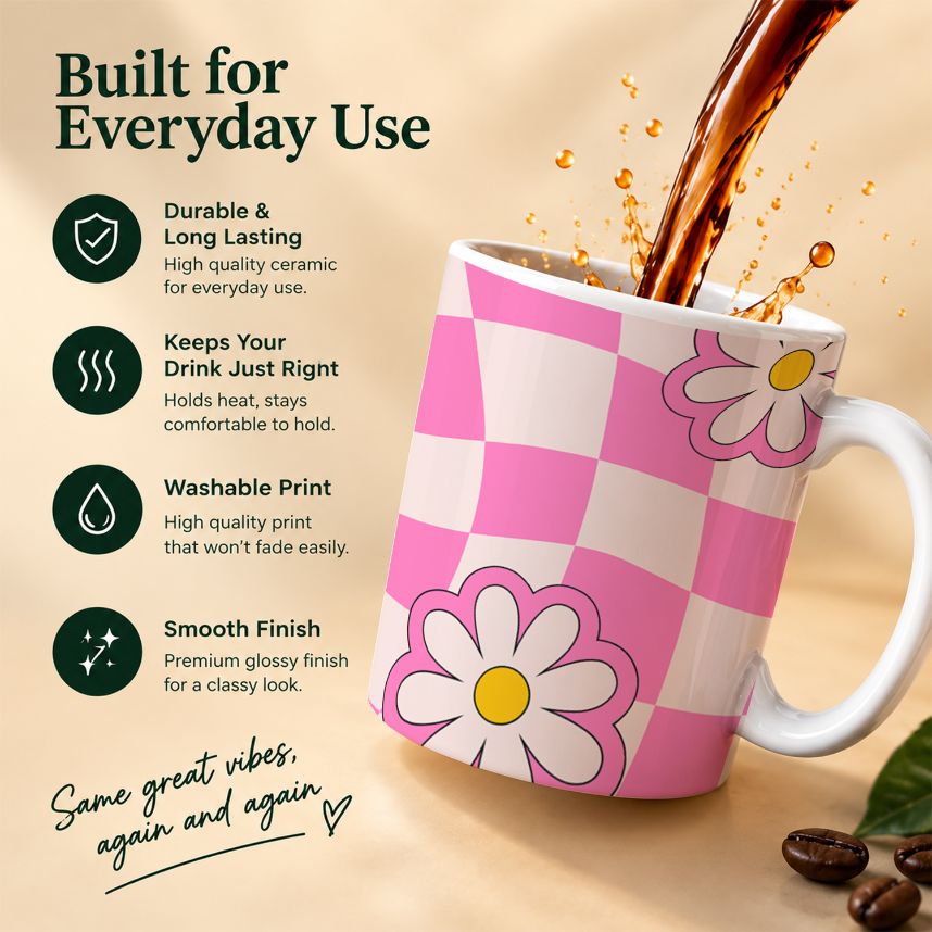 Checkerboard and Retro Daisies Coffee Mug