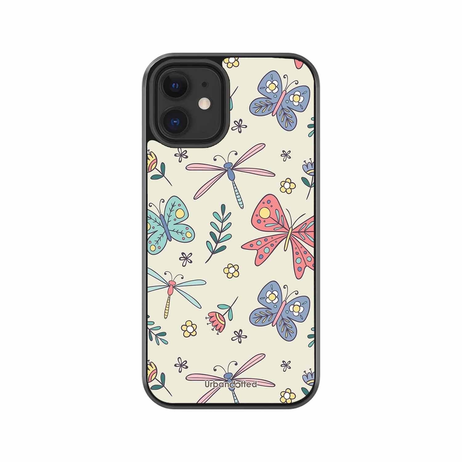 Butterfly and Dragonfly Garden Glass Case For iPhone 12 Mini