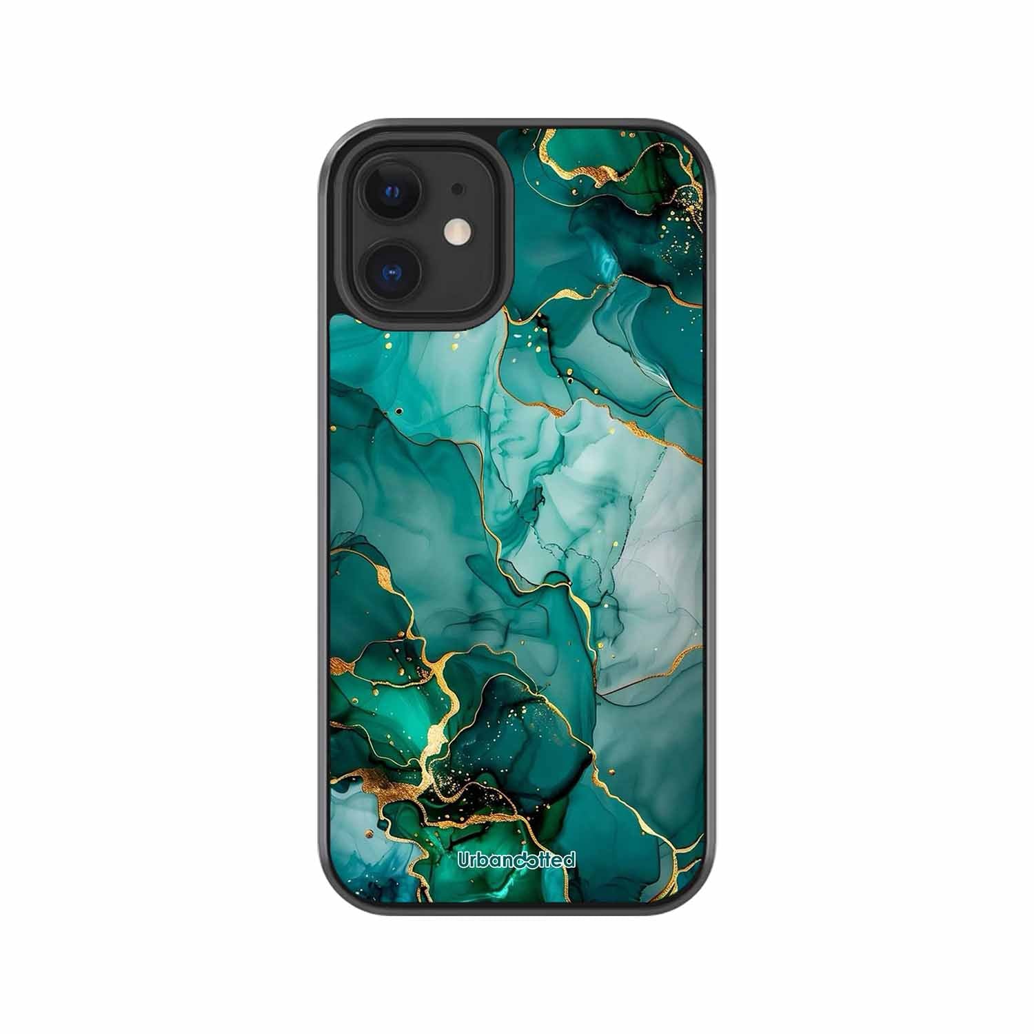 Emerald Green Gold Marble Glass Case For iPhone 12 Mini