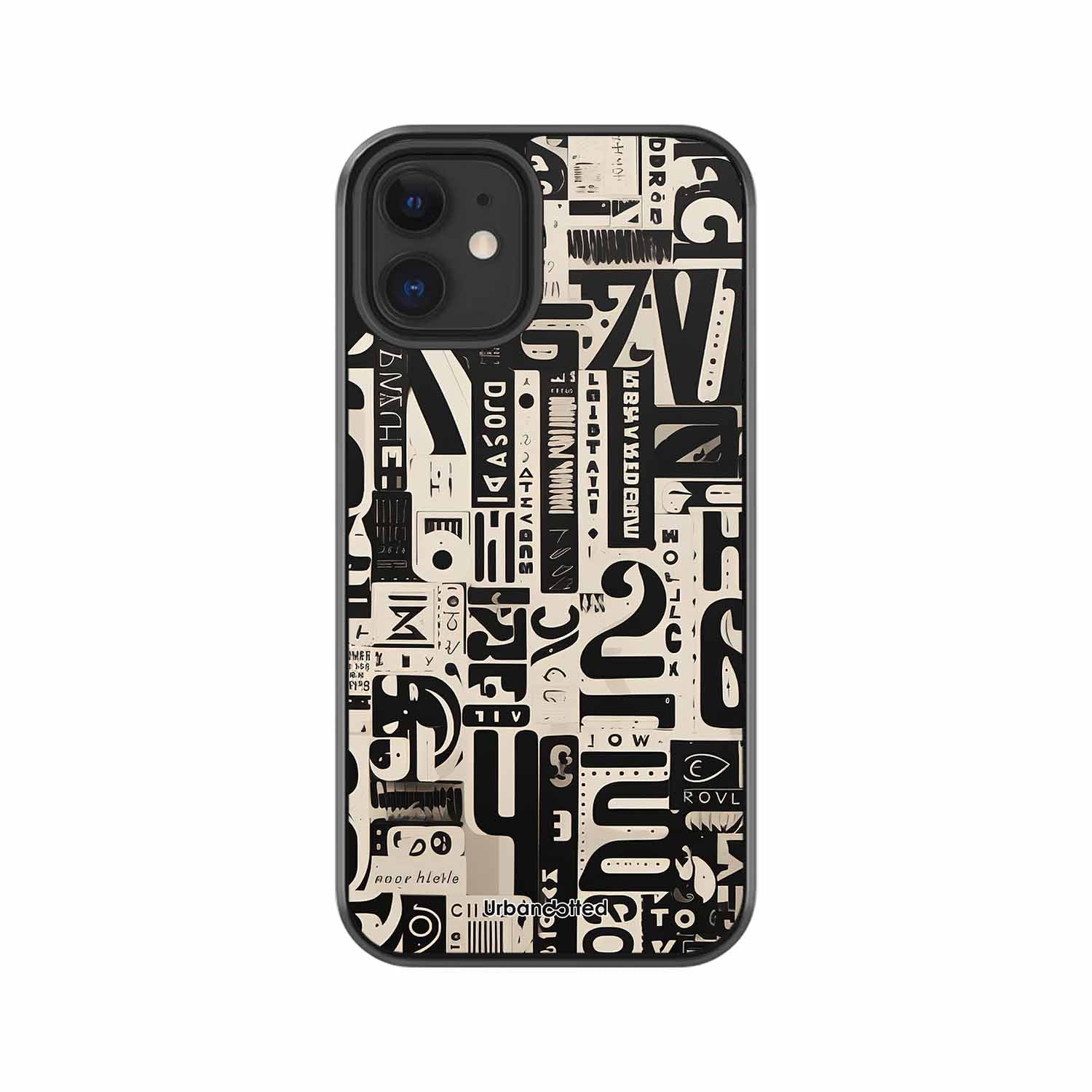 Abstract Typography Collage Glass Case For iPhone 12 Mini