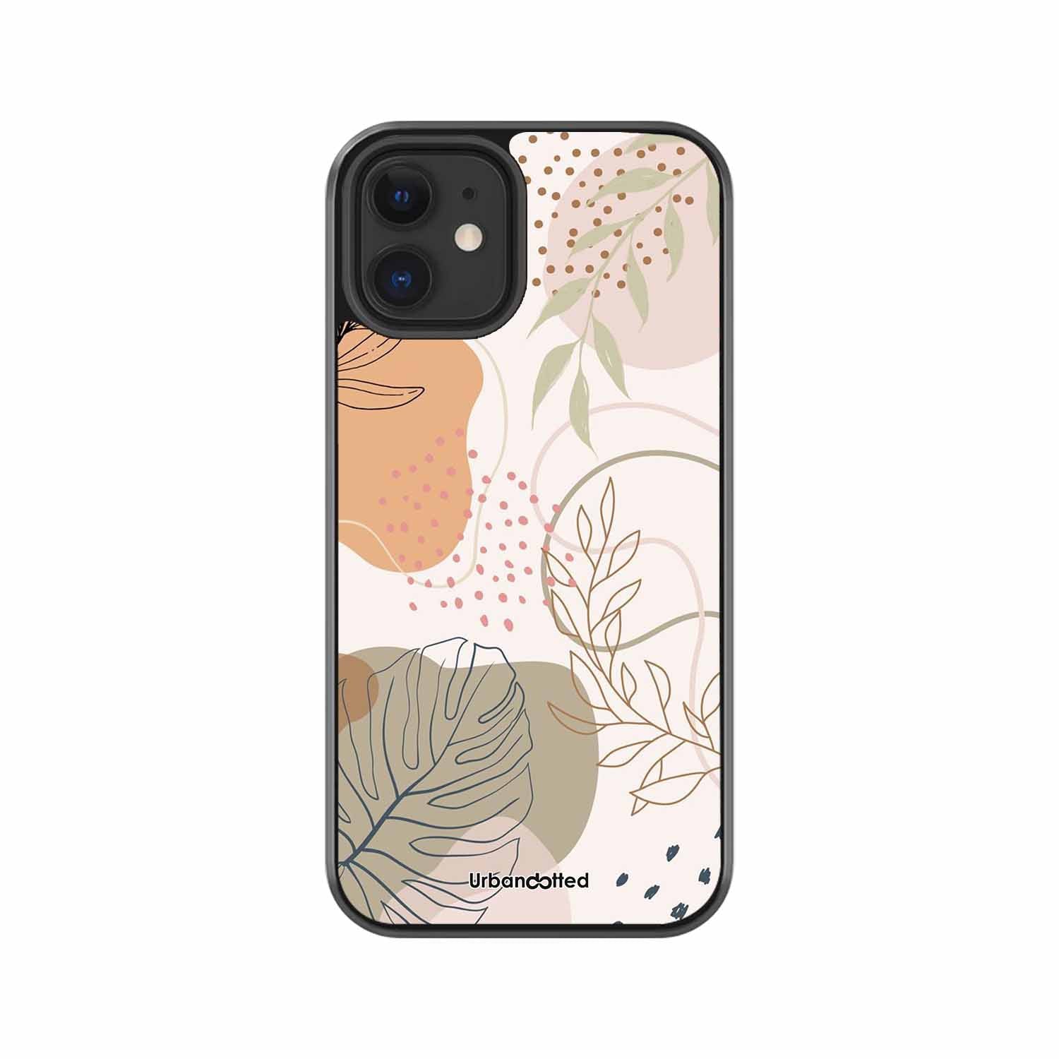 Minimalist Leaf Pattern Glass Case For iPhone 12 Mini