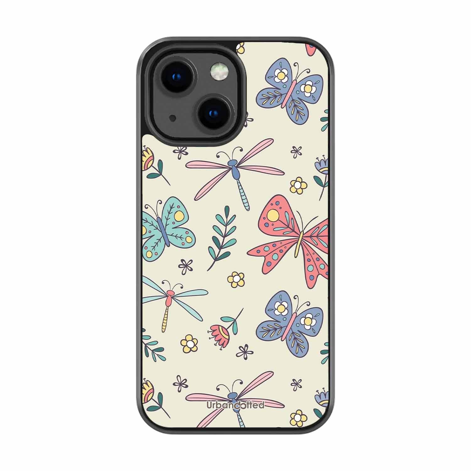 Butterfly and Dragonfly Garden Glass Case For iPhone 13
