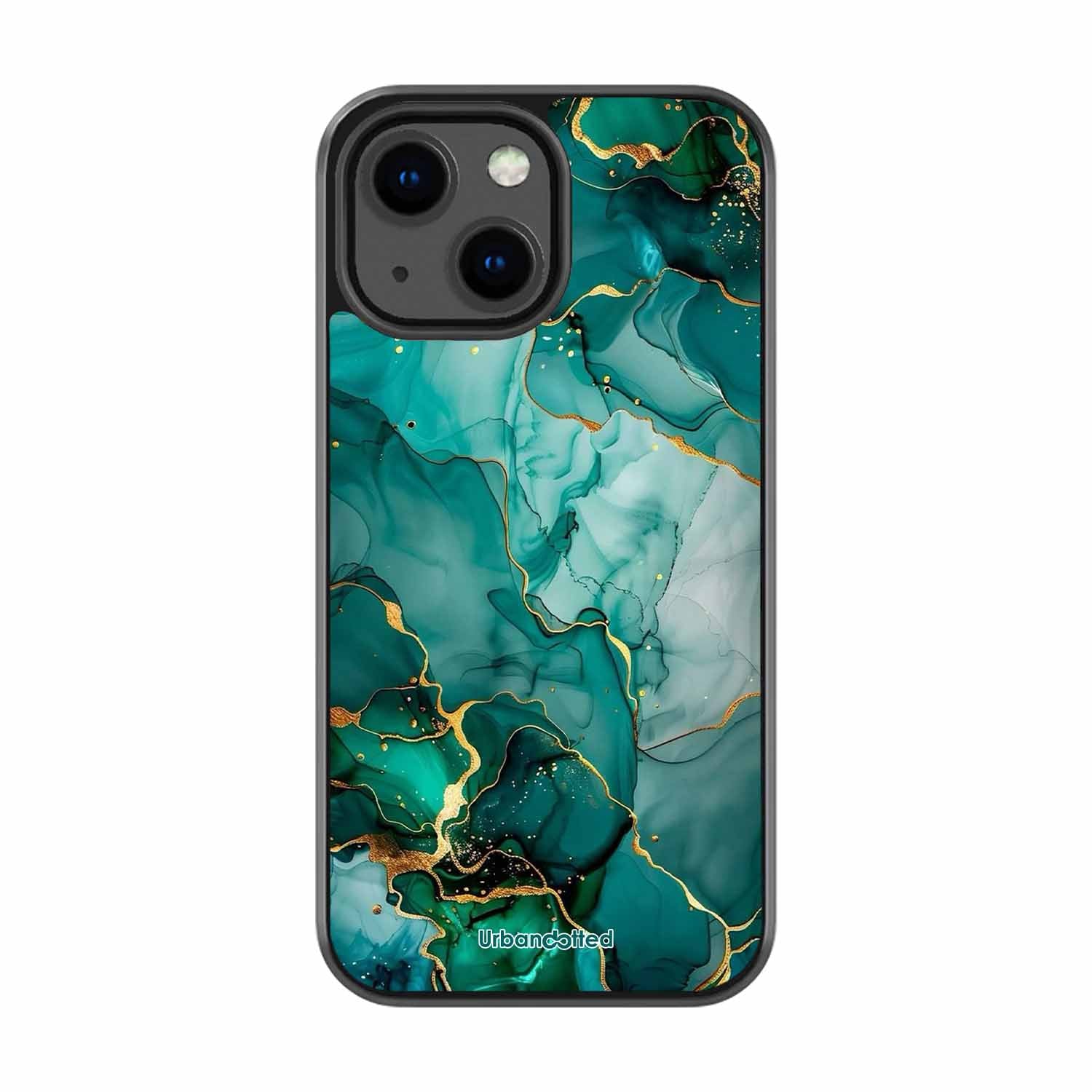 Emerald Green Gold Marble Glass Case For iPhone 13 Mini