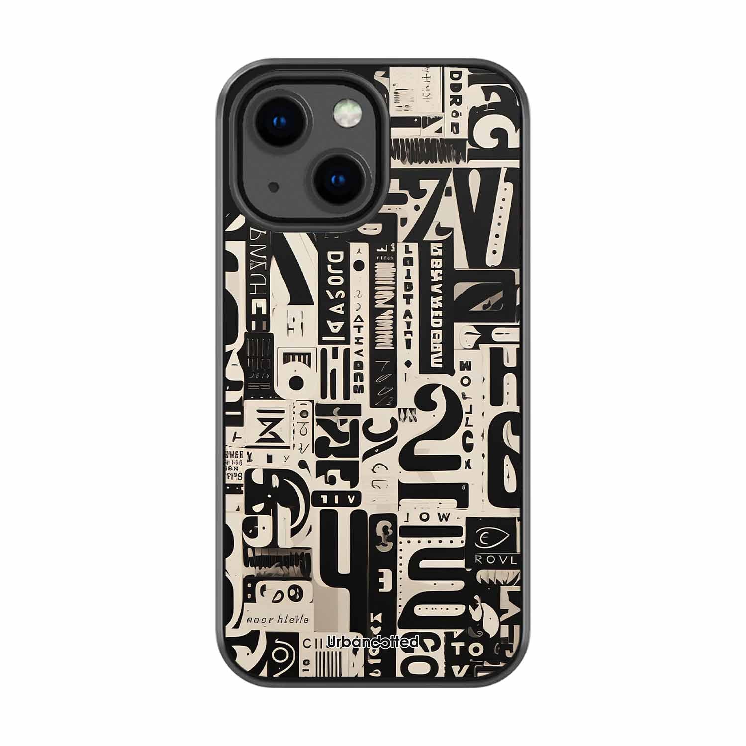 Abstract Typography Collage Glass Case For iPhone 13 Mini