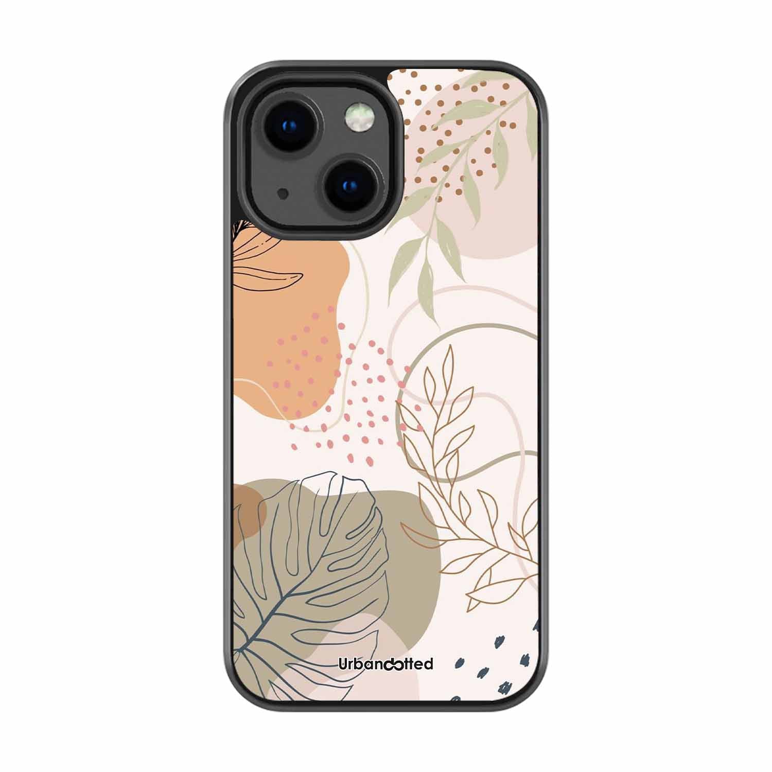 Minimalist Leaf Pattern Glass Case For iPhone 13 Mini