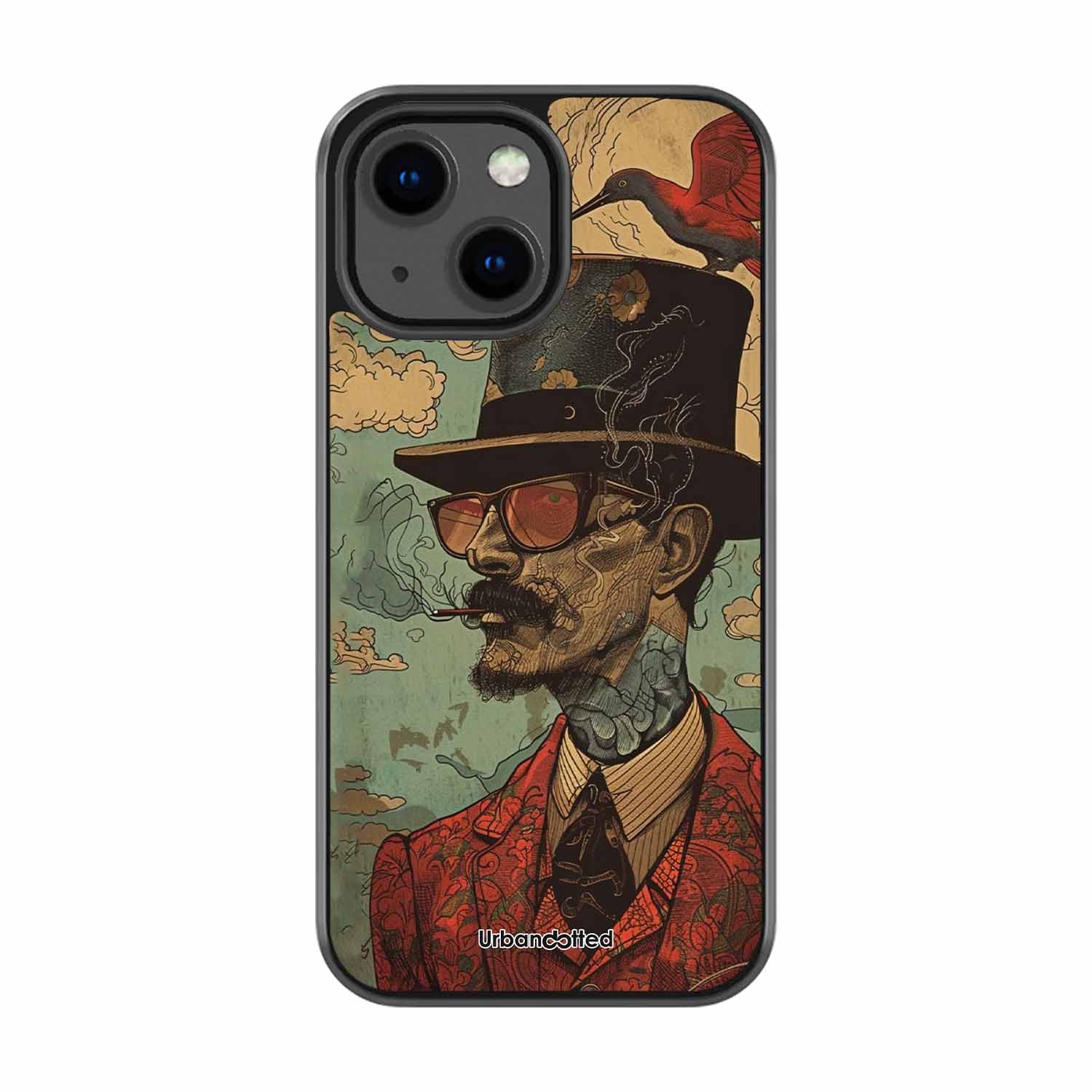Steampunk Gentleman Smoker Glass Case For iPhone 13 Mini