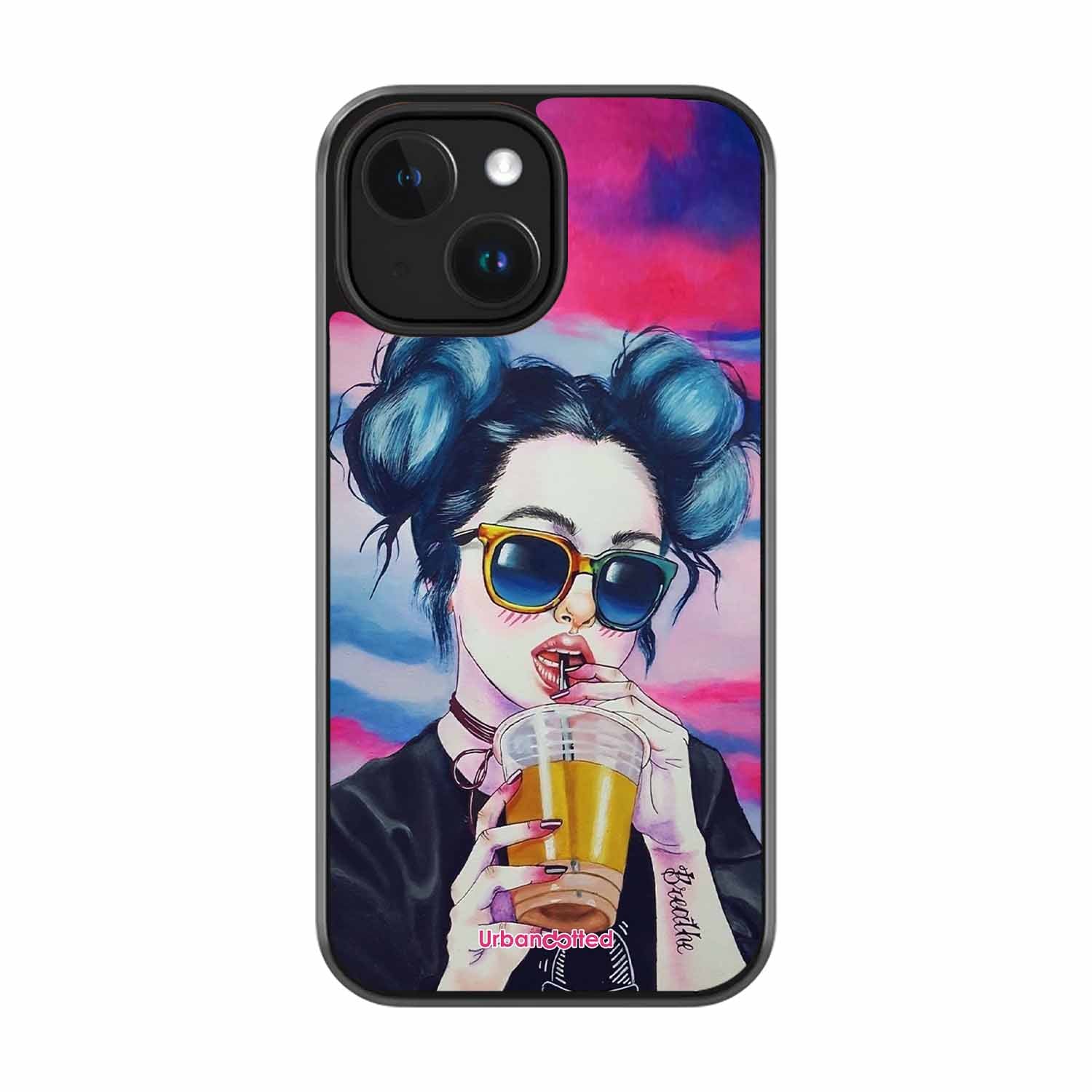 "Breathe" Tattoo Girl Glass Case For iPhone 15 Plus