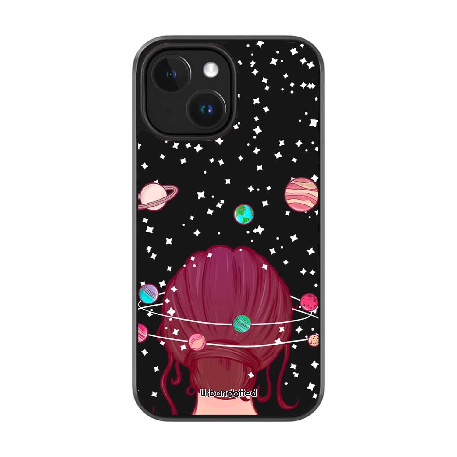 Galactic Hair Space Girl Glass Case For iPhone 15 Plus