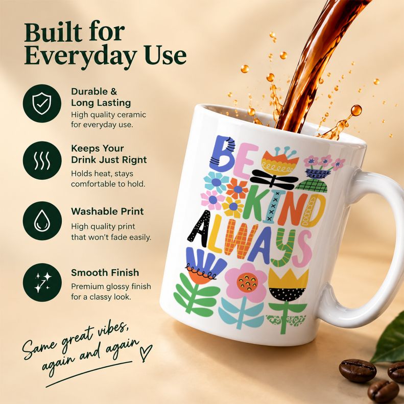 Be Kind Always Floral Folk Art Coffee Mug