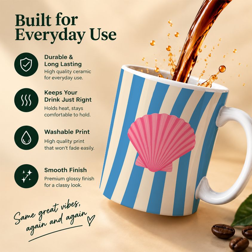 Preppy Pink Shell and Stripes Coffee Mug