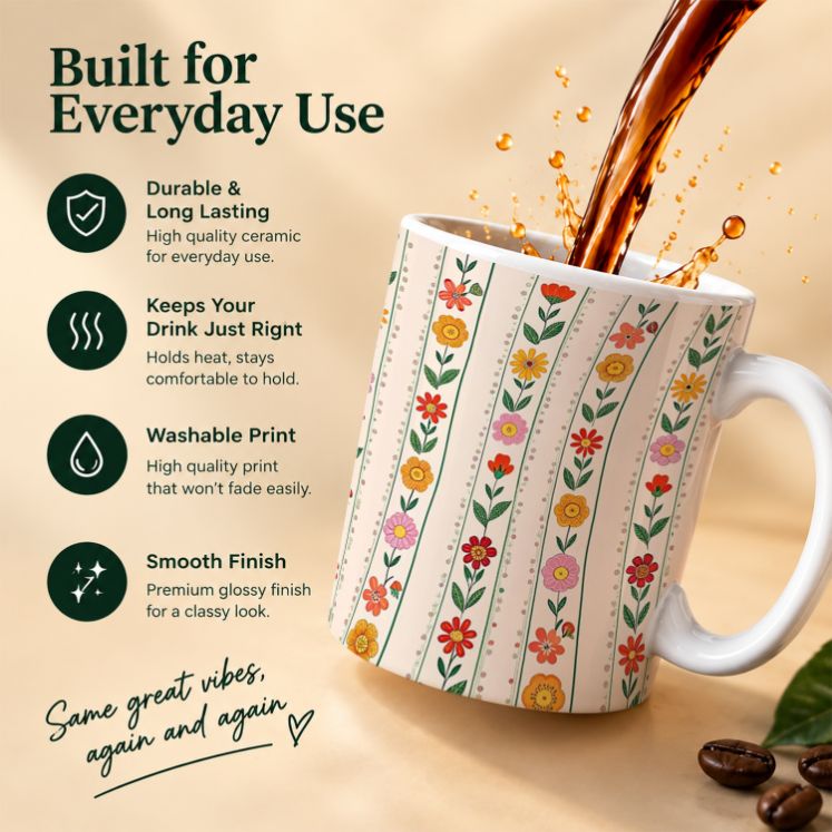 Retro 70s Wildflower Stripe Coffee Mug