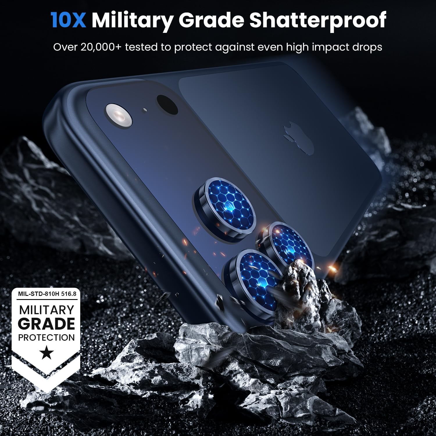 Ultra Strong Tempered Glass Camera Lens Protector Rings - Blue