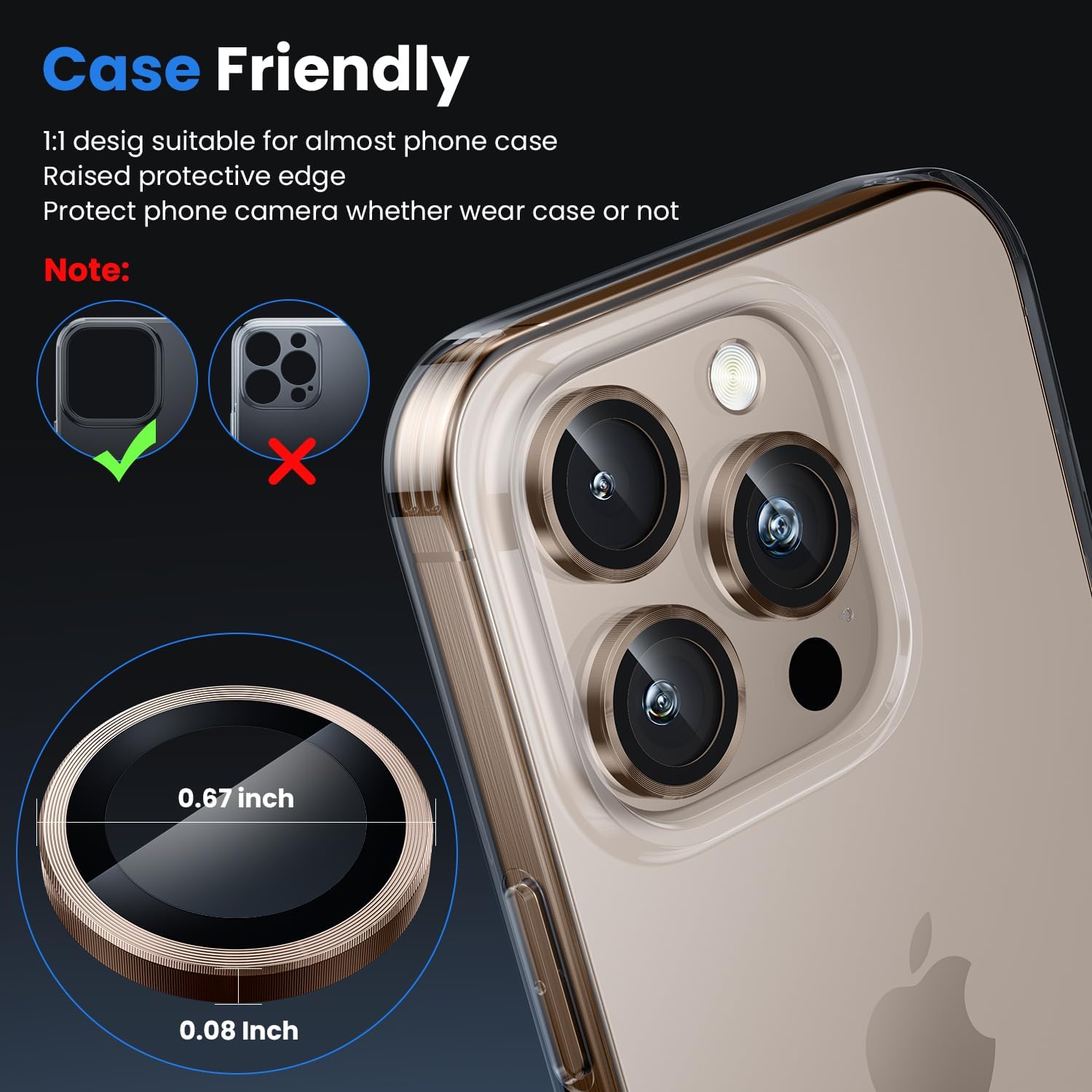Ultra Strong Tempered Glass Camera Lens Protector Rings - Gold