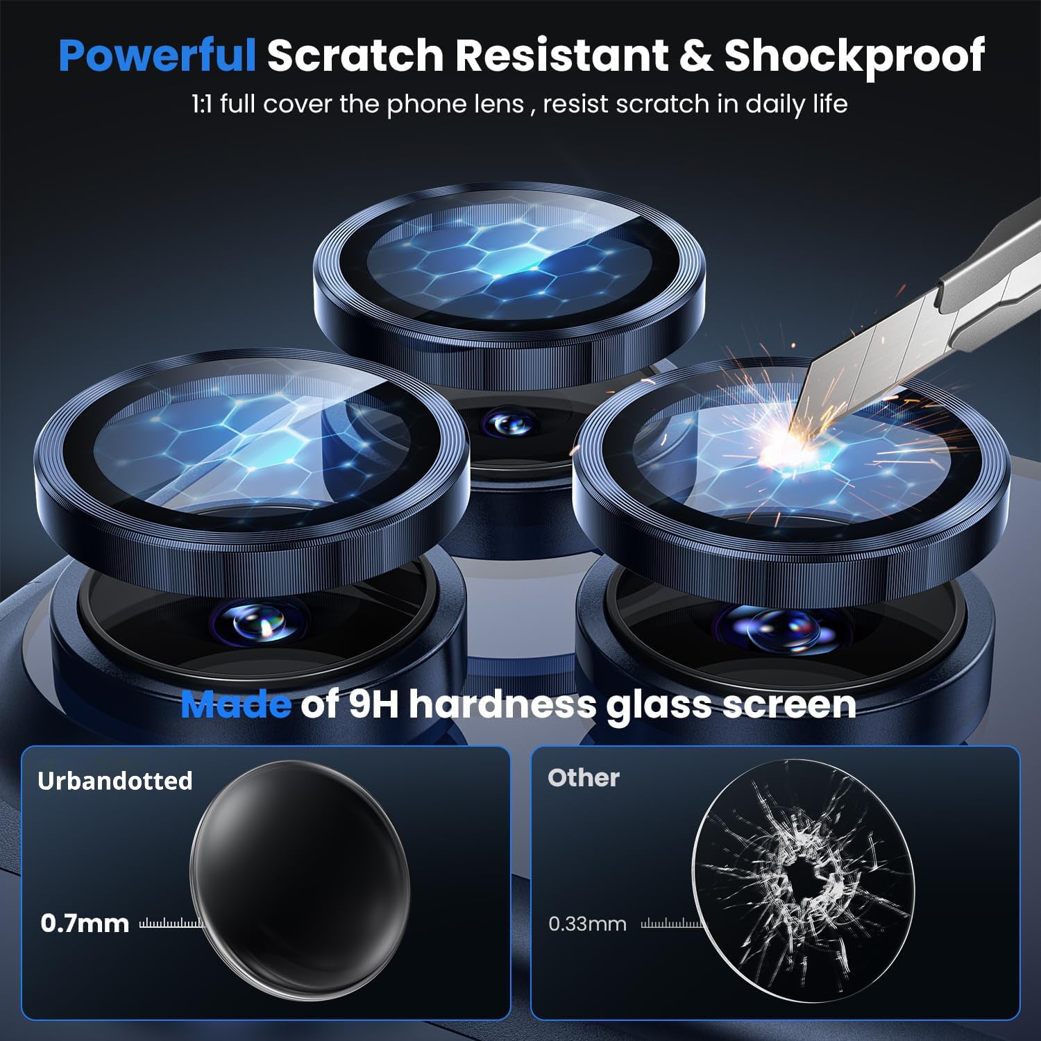 Ultra Strong Tempered Glass Camera Lens Protector Rings - Blue