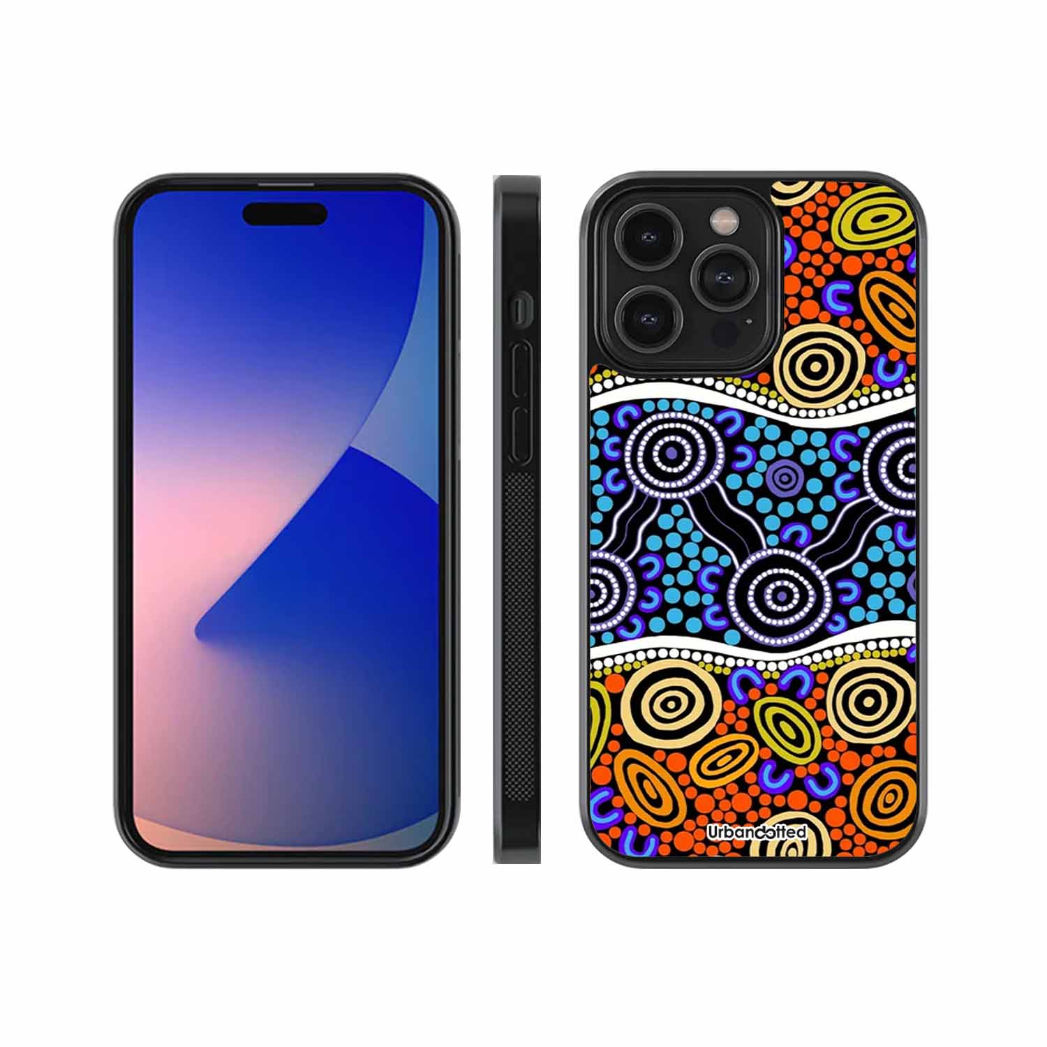 Colorful Circles Aborigional Art Glass Case
