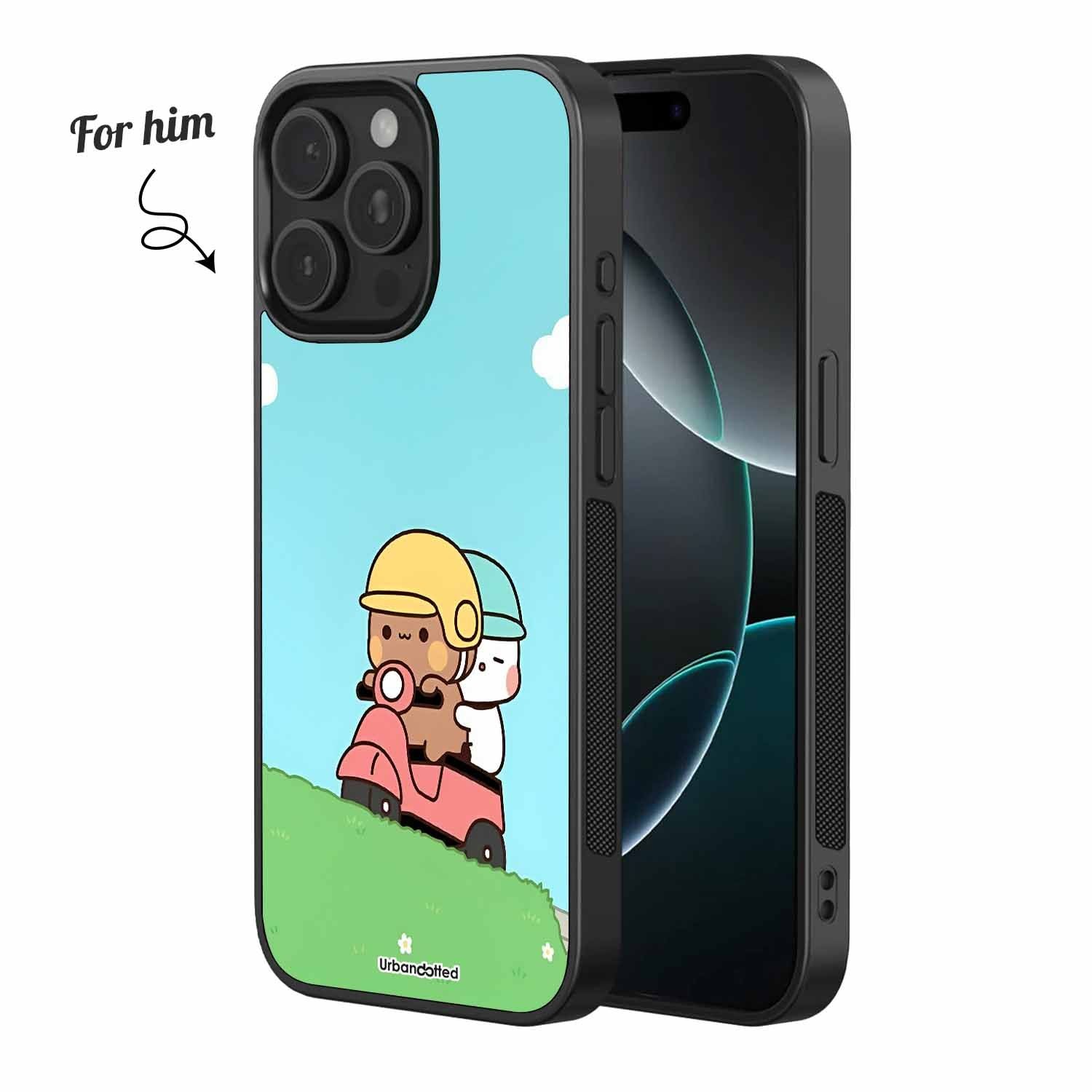 Bear and Bunny Scooter Couple Glass Case