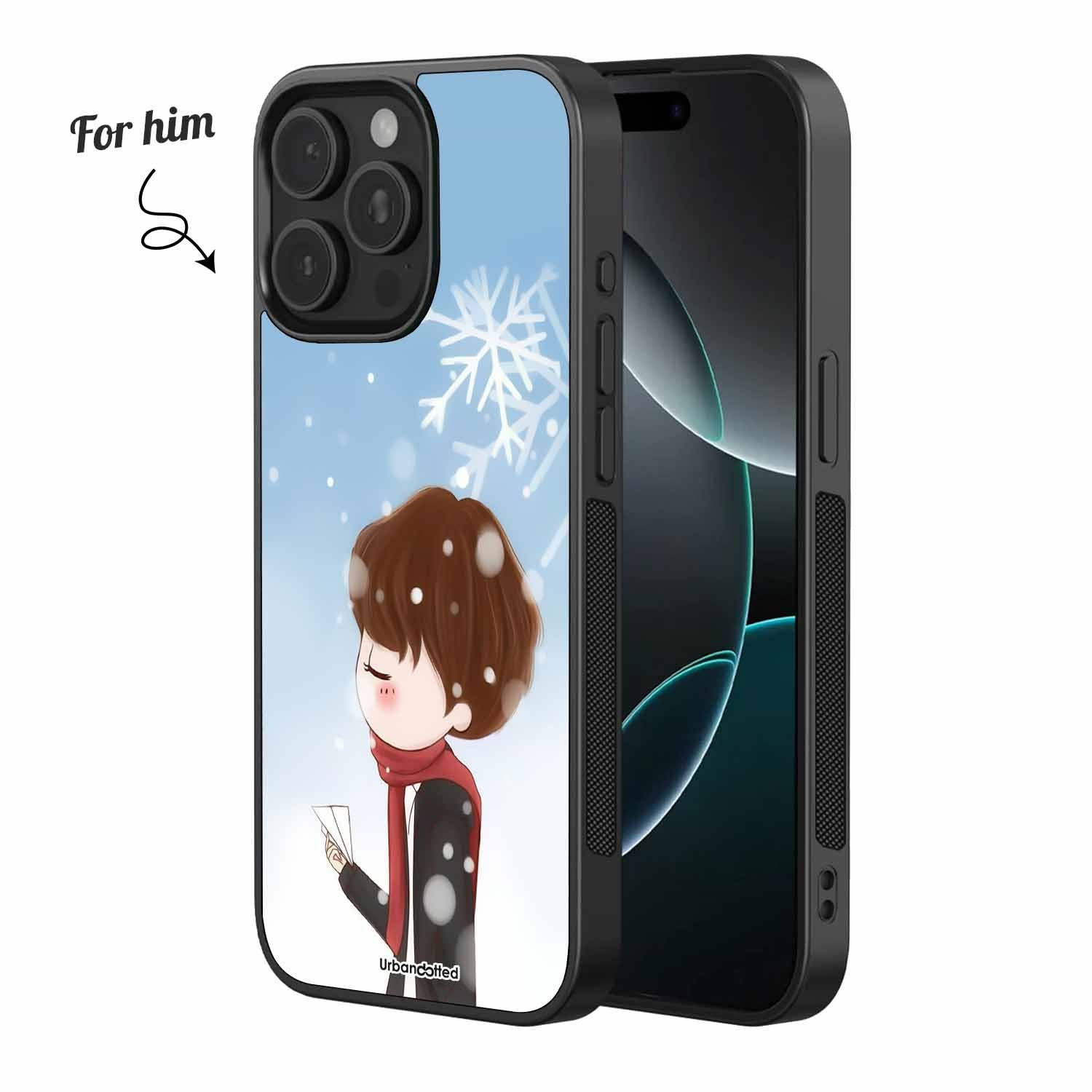 Snowy Message of Love Couple Glass Case