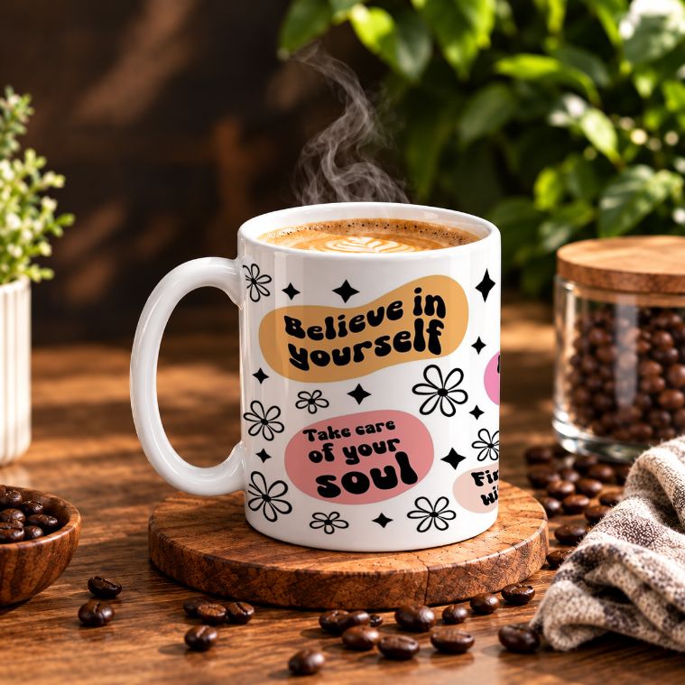 Positive Vibes Retro Floral Coffee Mug