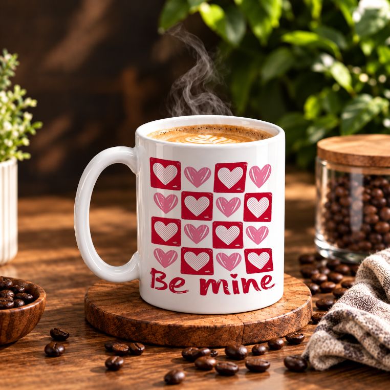 Valentine Red Checkers and Hearts Coffee Mug