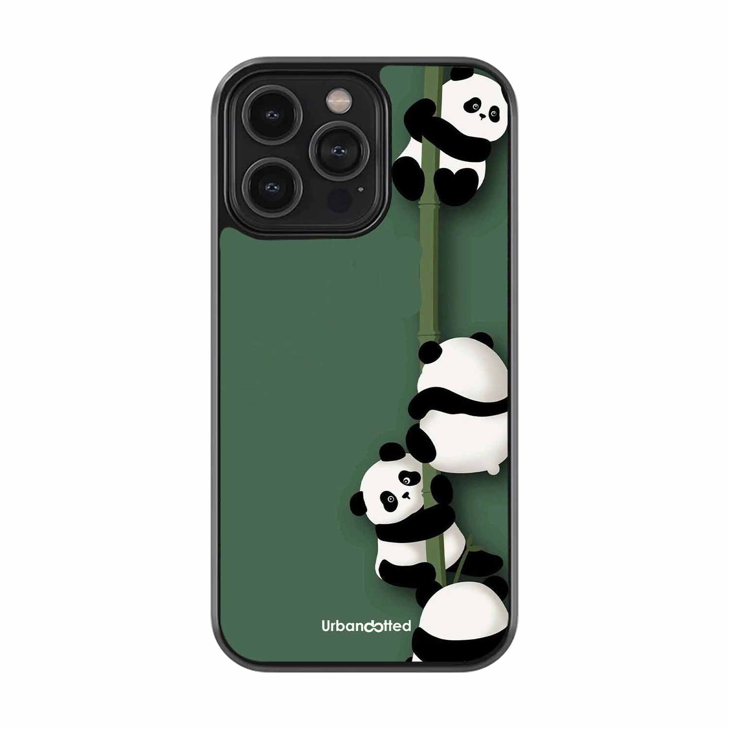 Climbing Pandas Glass Case For iPhone 14 Pro