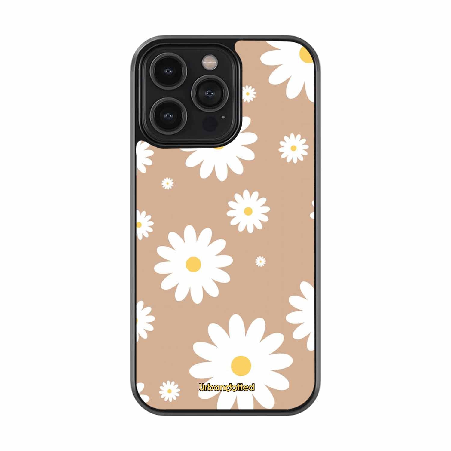 Tan Daisy Field Glass Case For iPhone 14 Pro