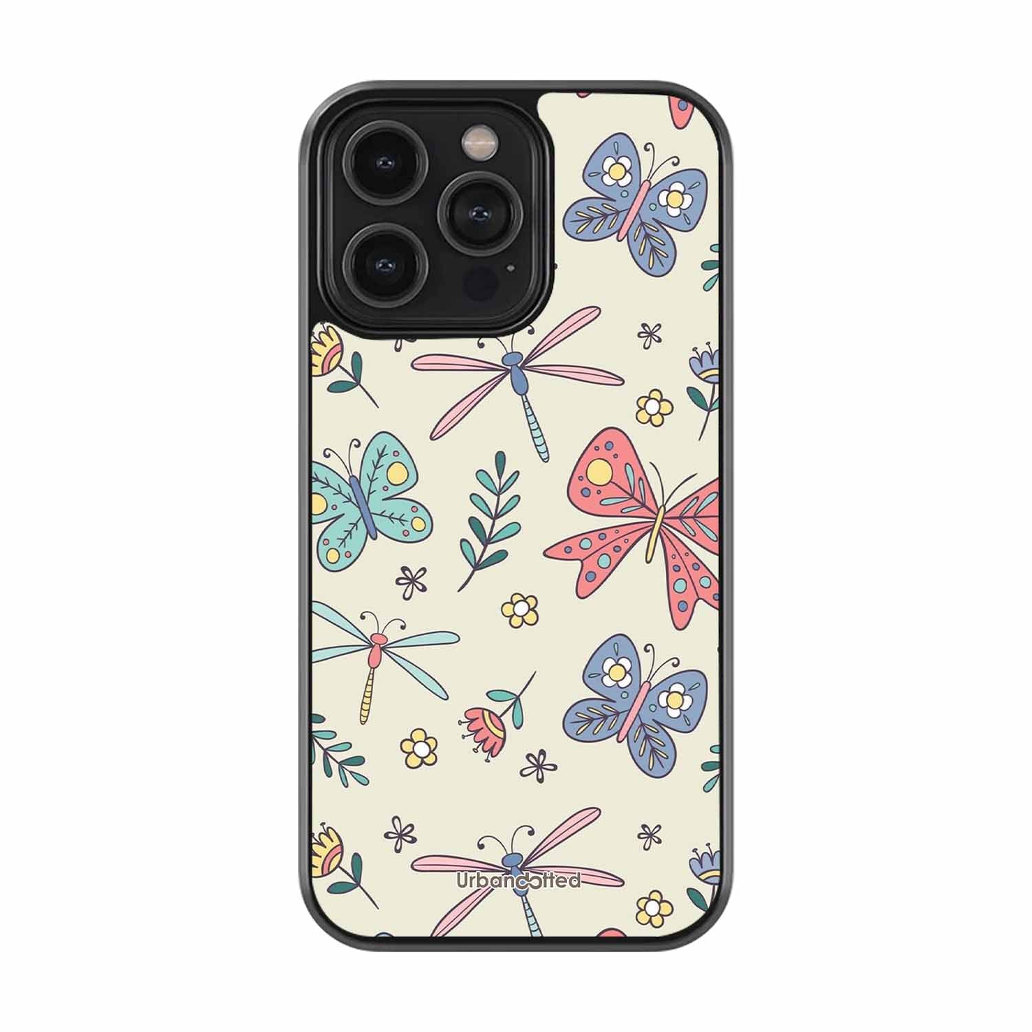 Butterfly and Dragonfly Garden Glass Case For iPhone 16 Pro