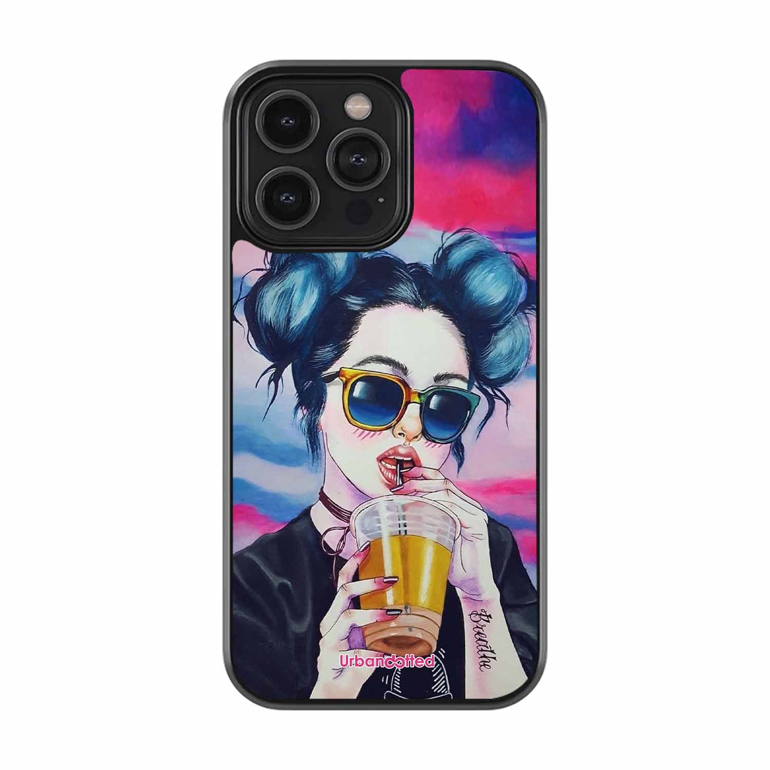 "Breathe" Tattoo Girl Glass Case For iPhone 15 Pro Max