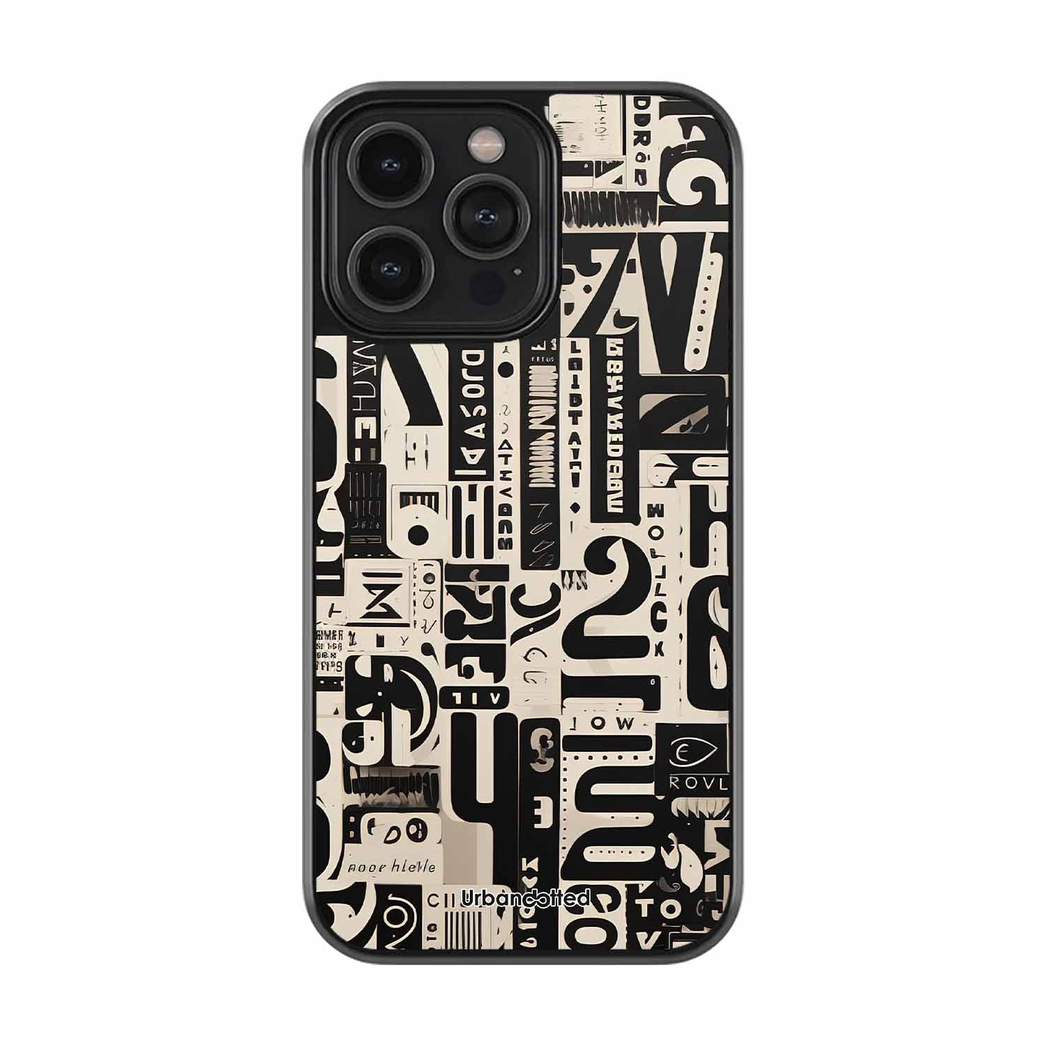 Abstract Typography Collage Glass Case For iPhone 15 Pro