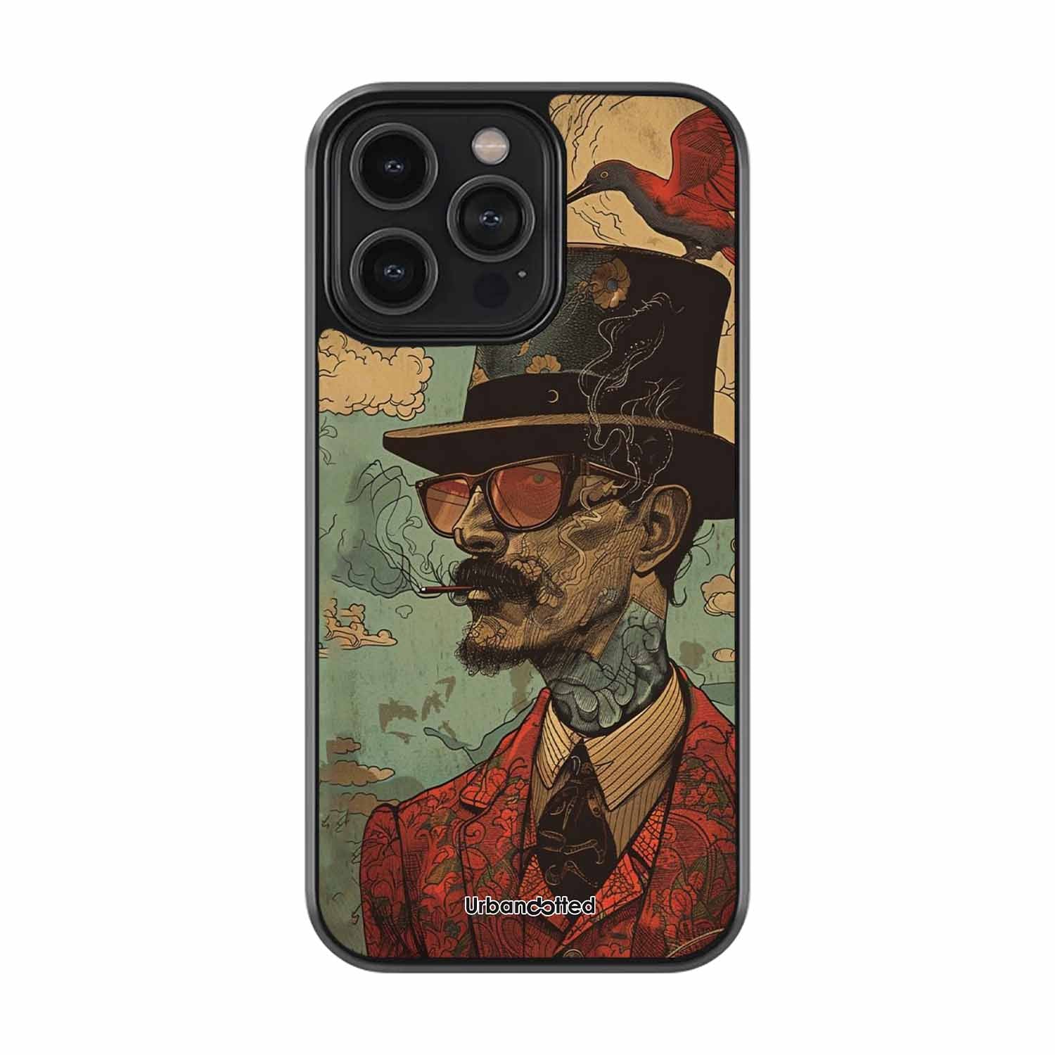 Steampunk Gentleman Smoker Glass Case For iPhone 15 Pro Max