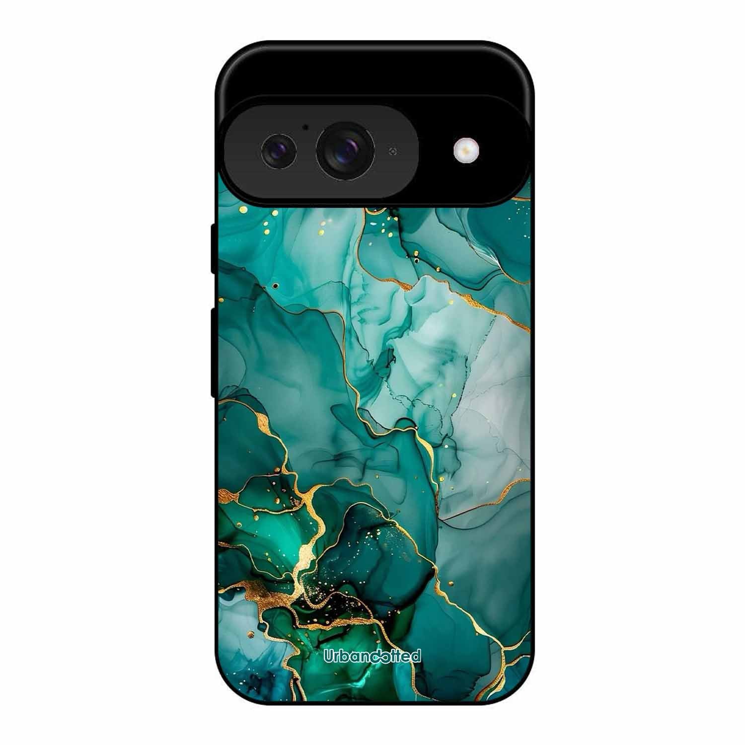 Emerald Green Gold Marble Glass Case For Google Pixel 9