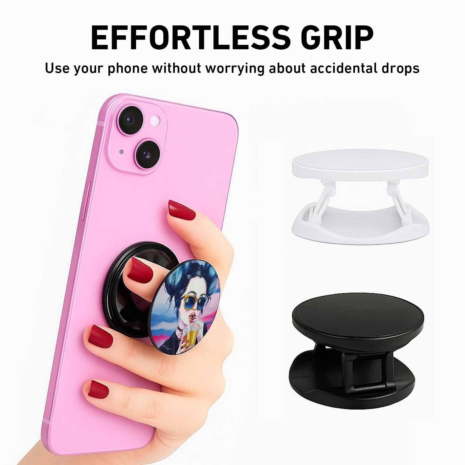 Cool Girl with Drink Phone Grips Holder