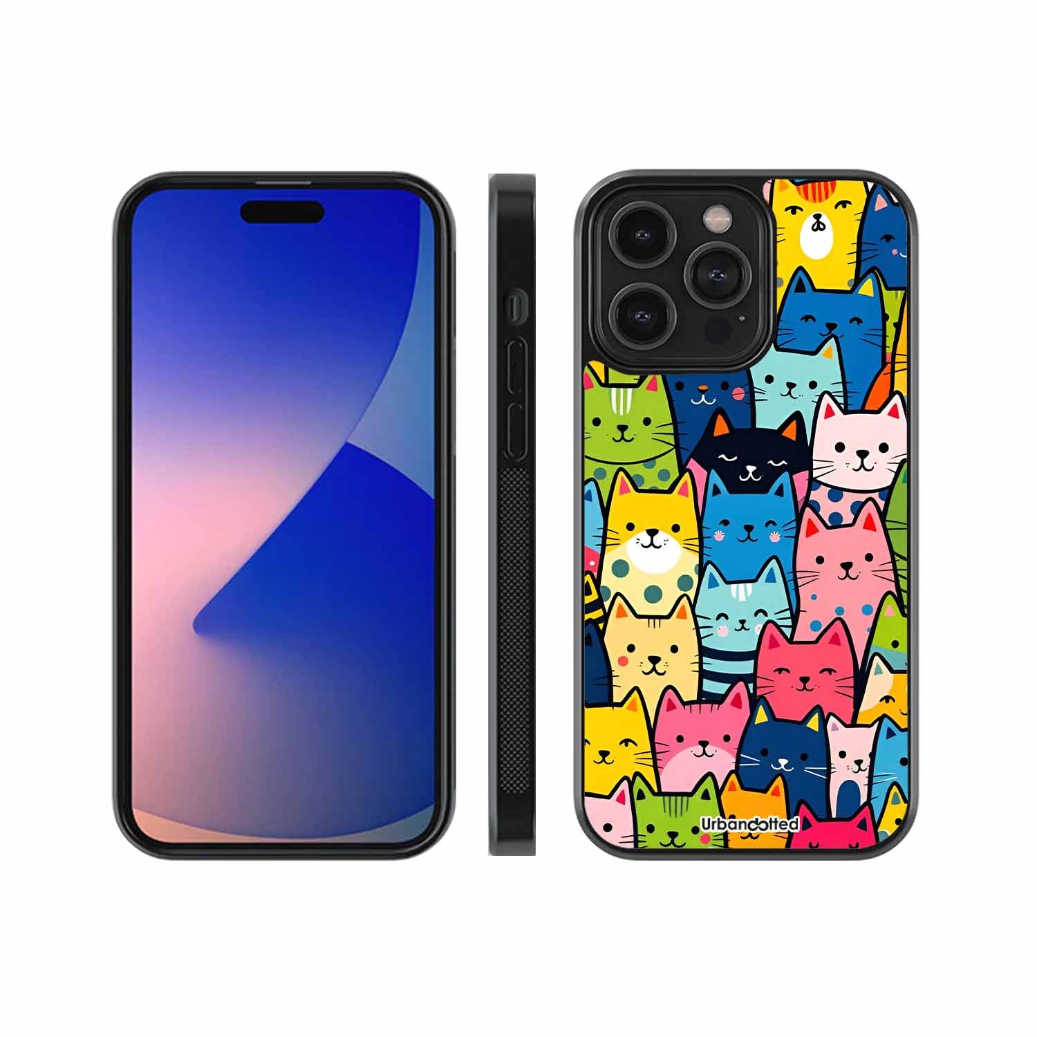 Colorful Cat Crowd Pet Glass Case