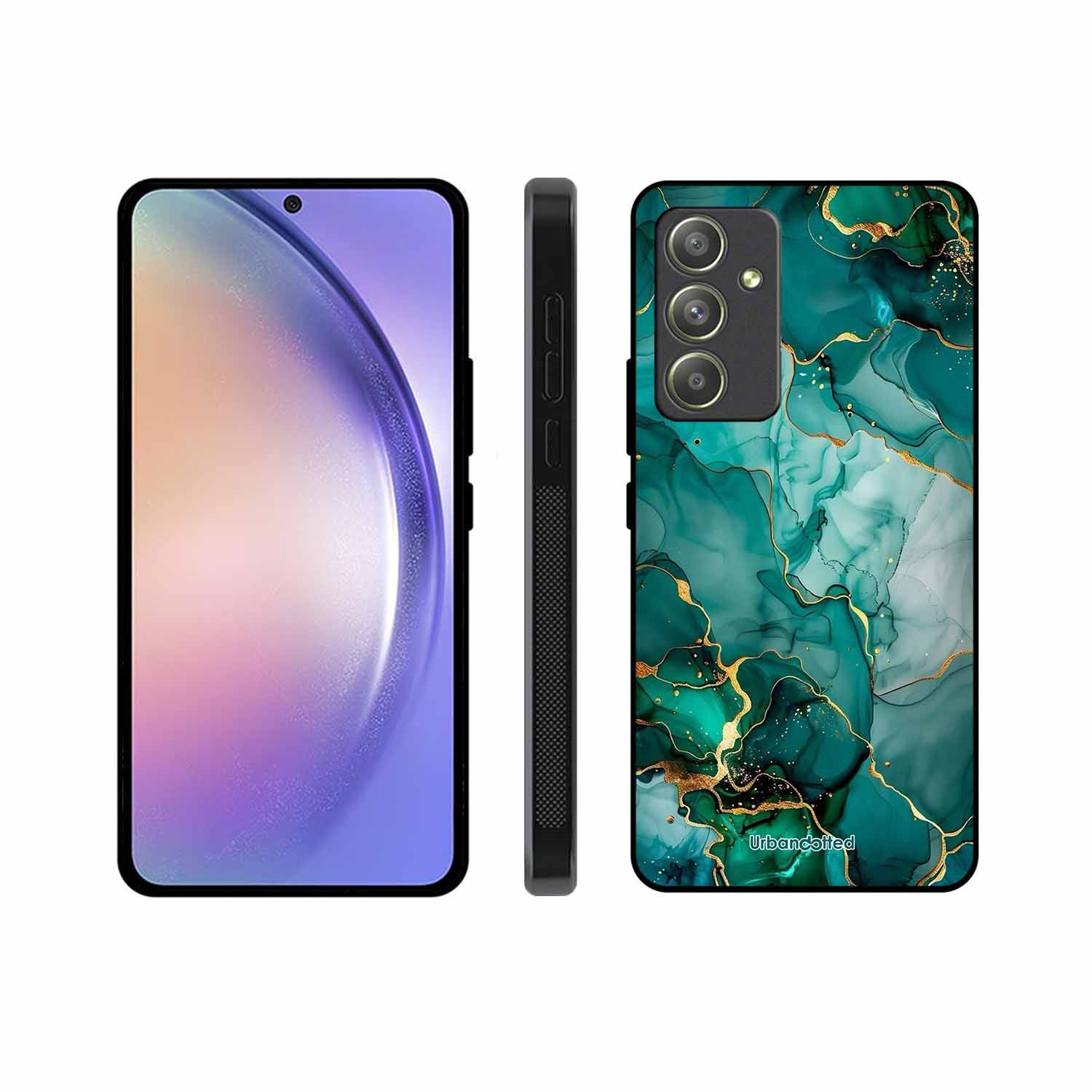 Emerald Green Gold Marble Glass Case For Samsung A54