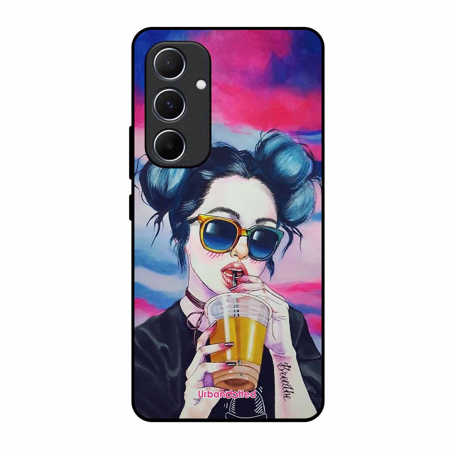 "Breathe" Tattoo Girl Glass Case For Samsung A55