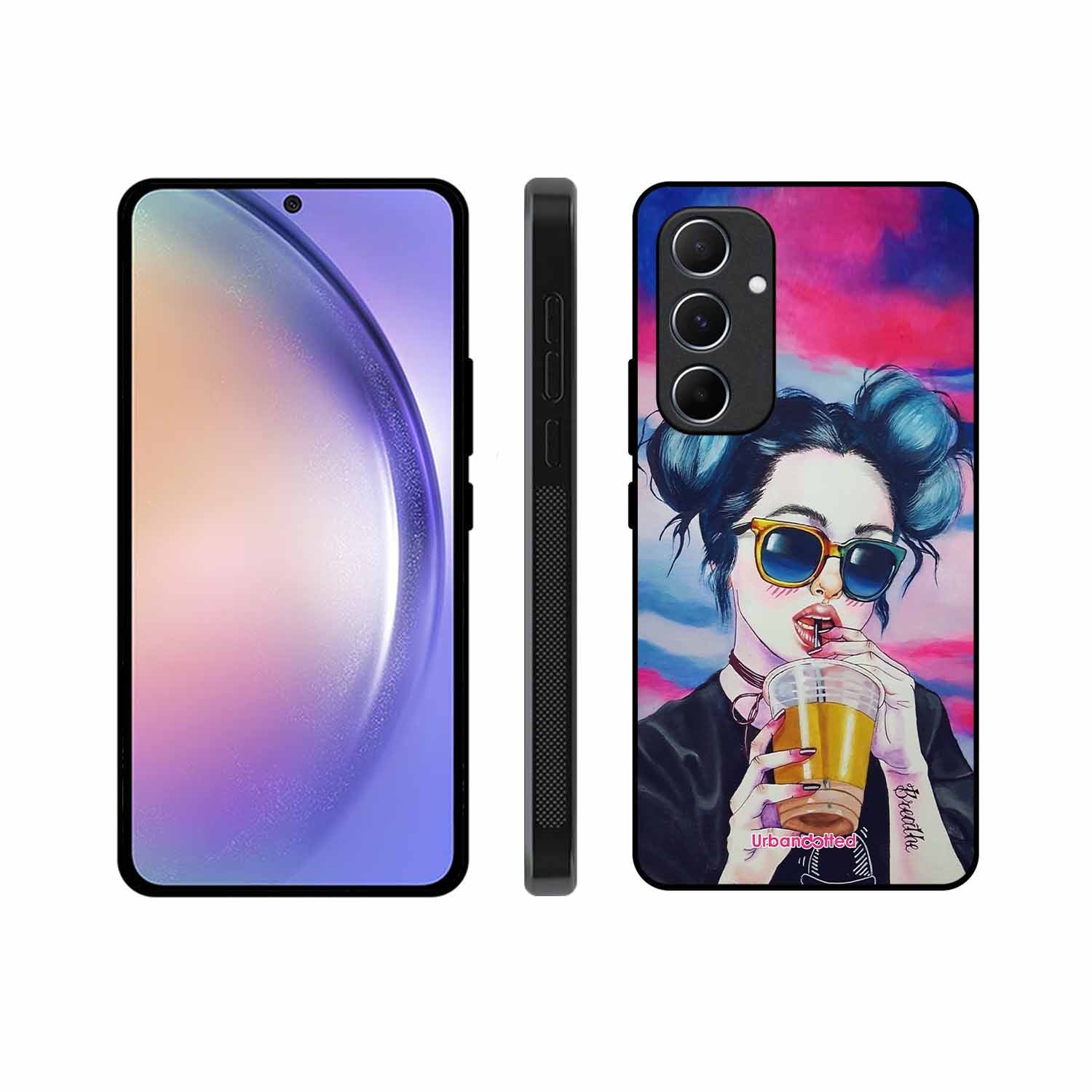 "Breathe" Tattoo Girl Glass Case For Samsung A55