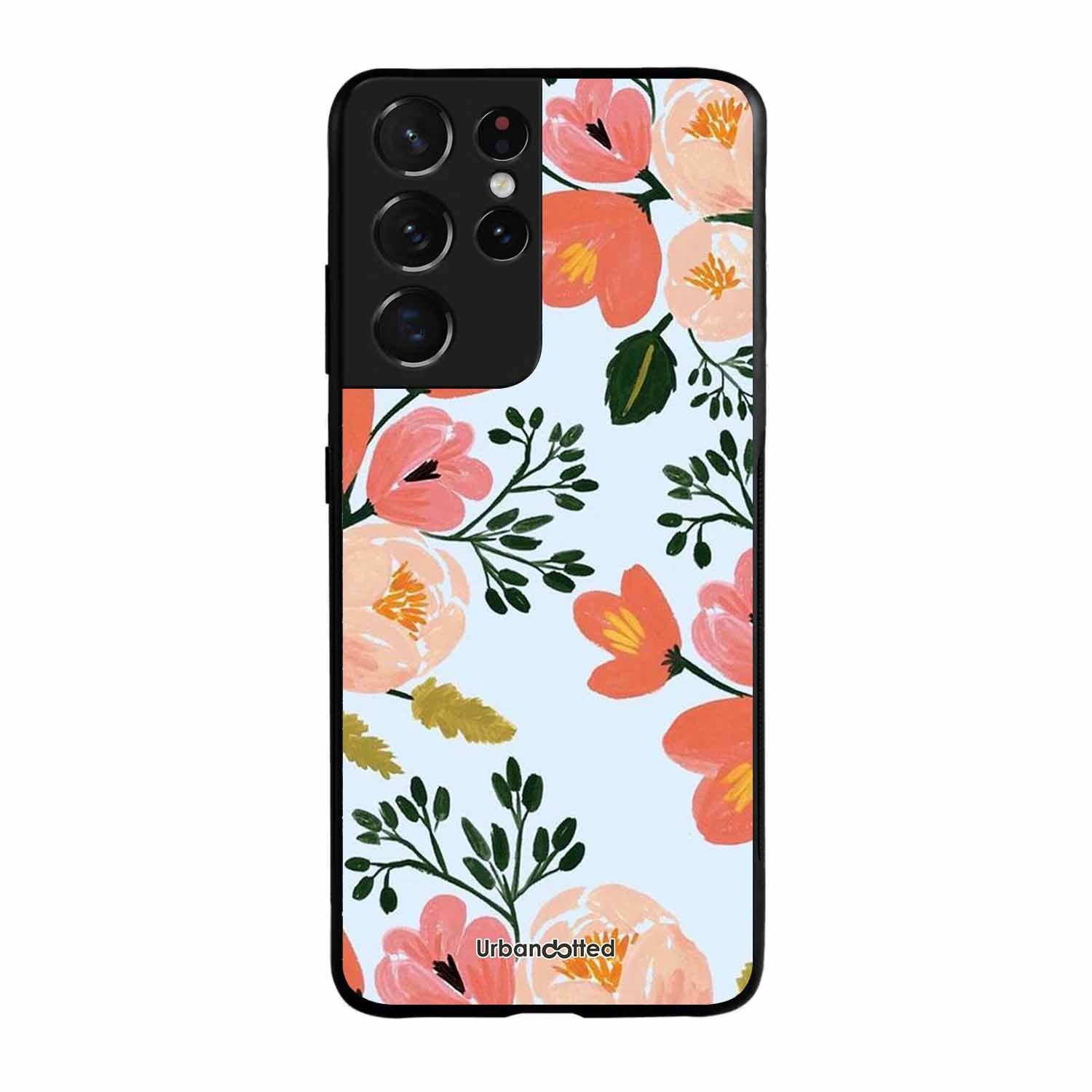 Painted Floral Bouque Glass Case For Samsung S21 Ultra 5G
