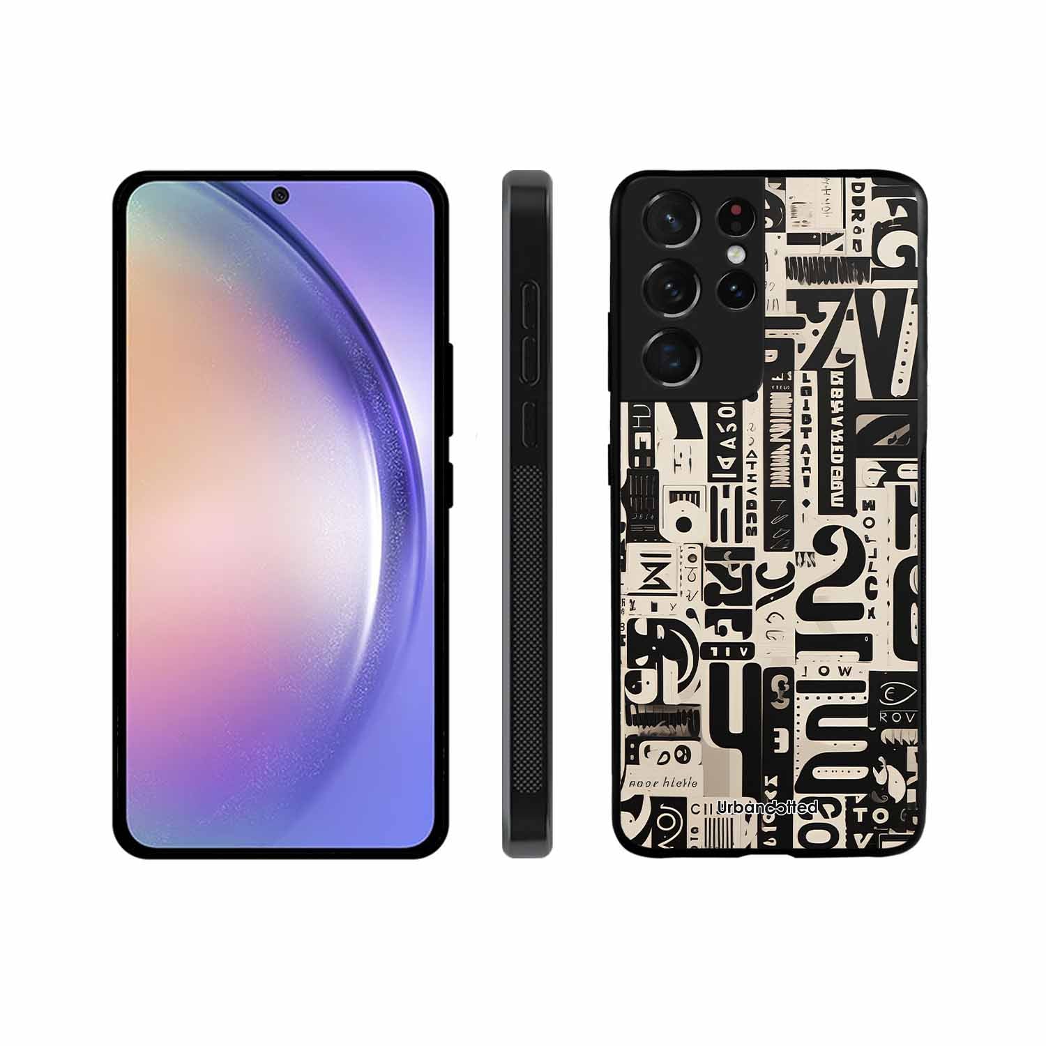 Abstract Typography Collage Glass Case For Samsung S21 Ultra 5G