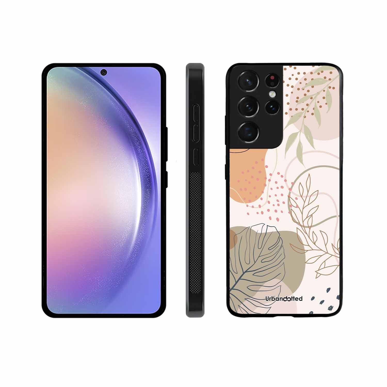 Minimalist Leaf Pattern Glass Case For Samsung S21 Ultra 5G