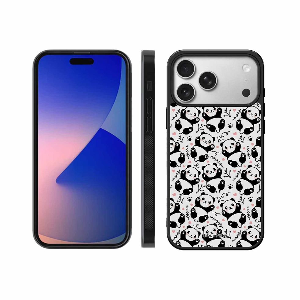 Cute Doodle Panda Glass Case For iPhone 17 Pro