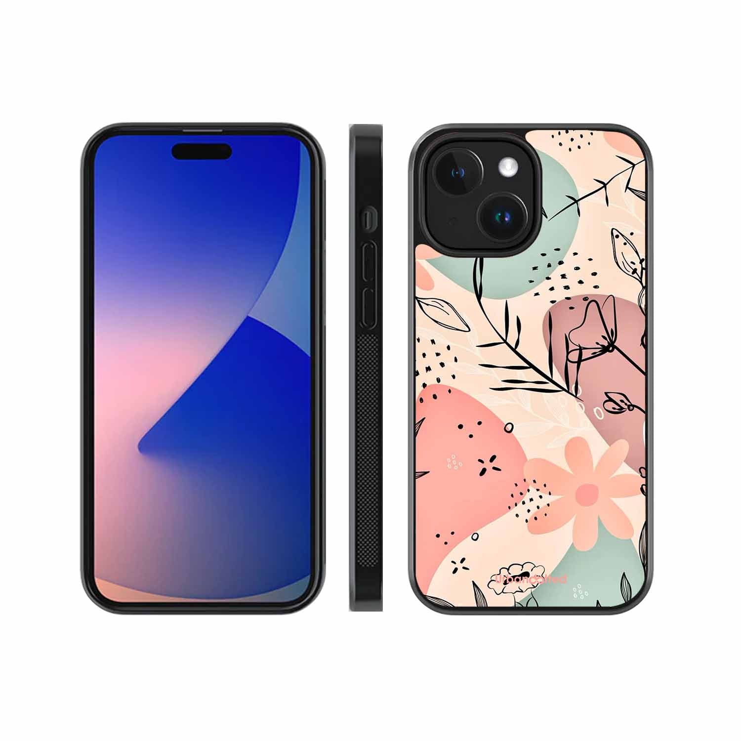 Abstract Floral Glass Case For iPhone 14