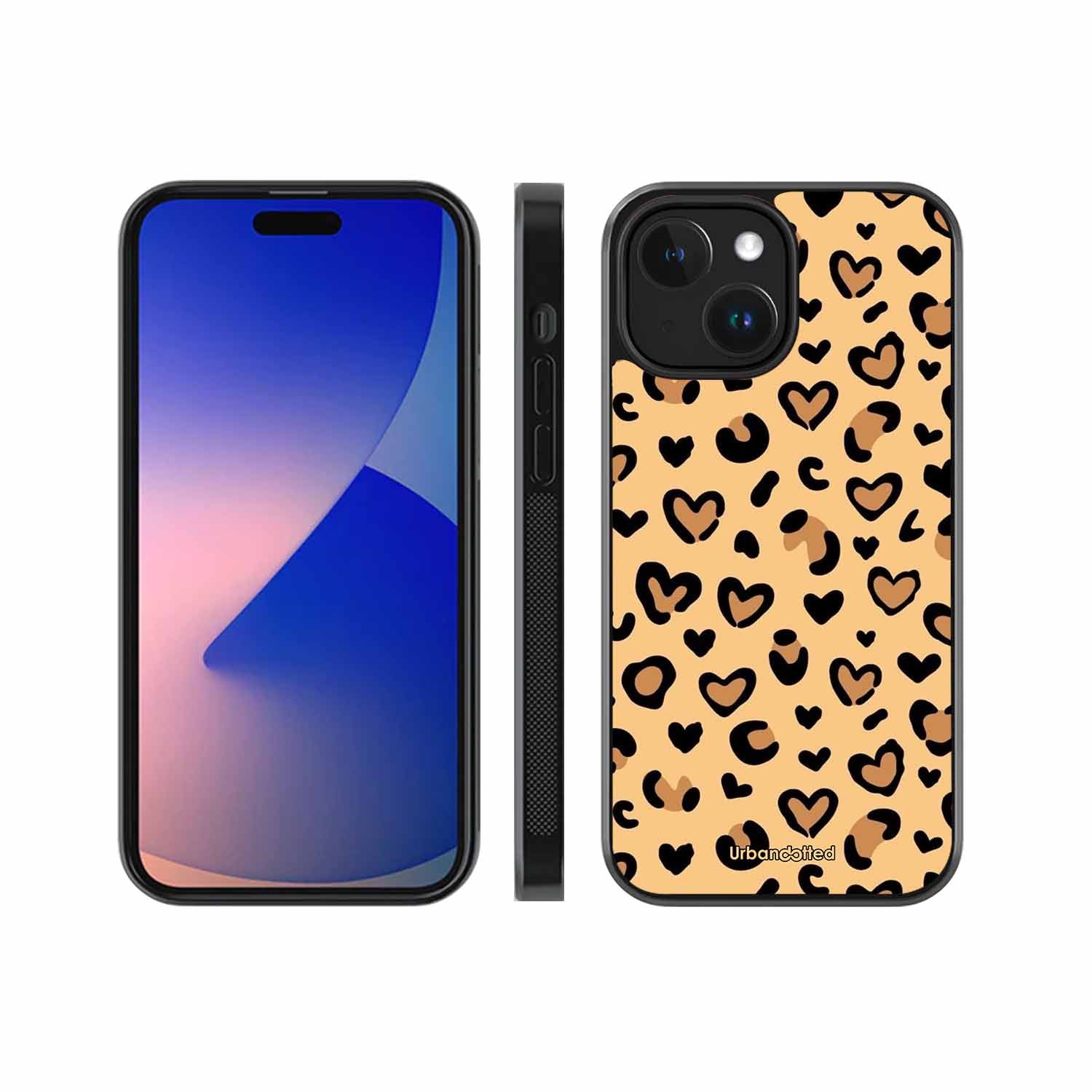 Native Animal Print Hearts Glass Case For iPhone 14