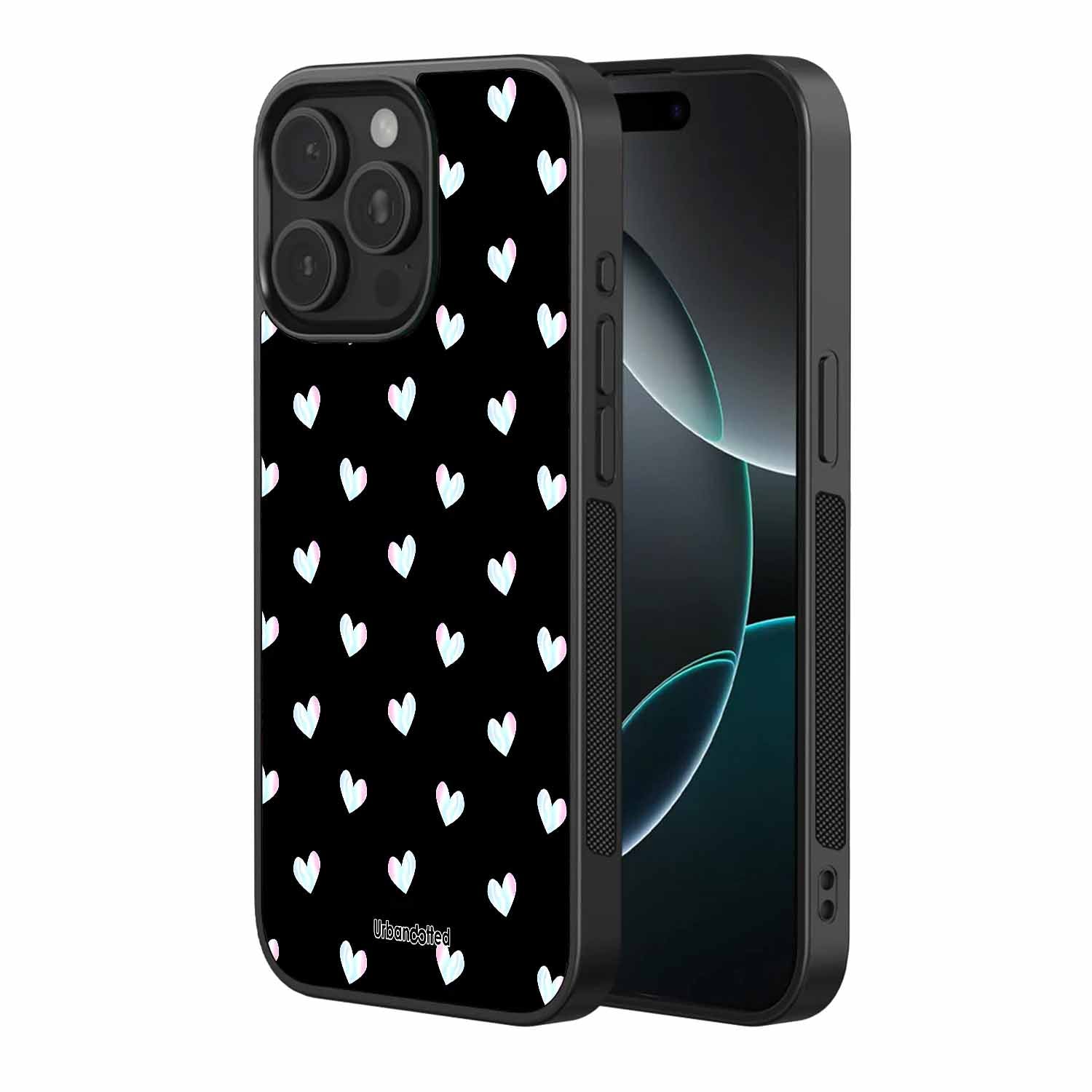 Holographic Hearts on Black Glass Case
