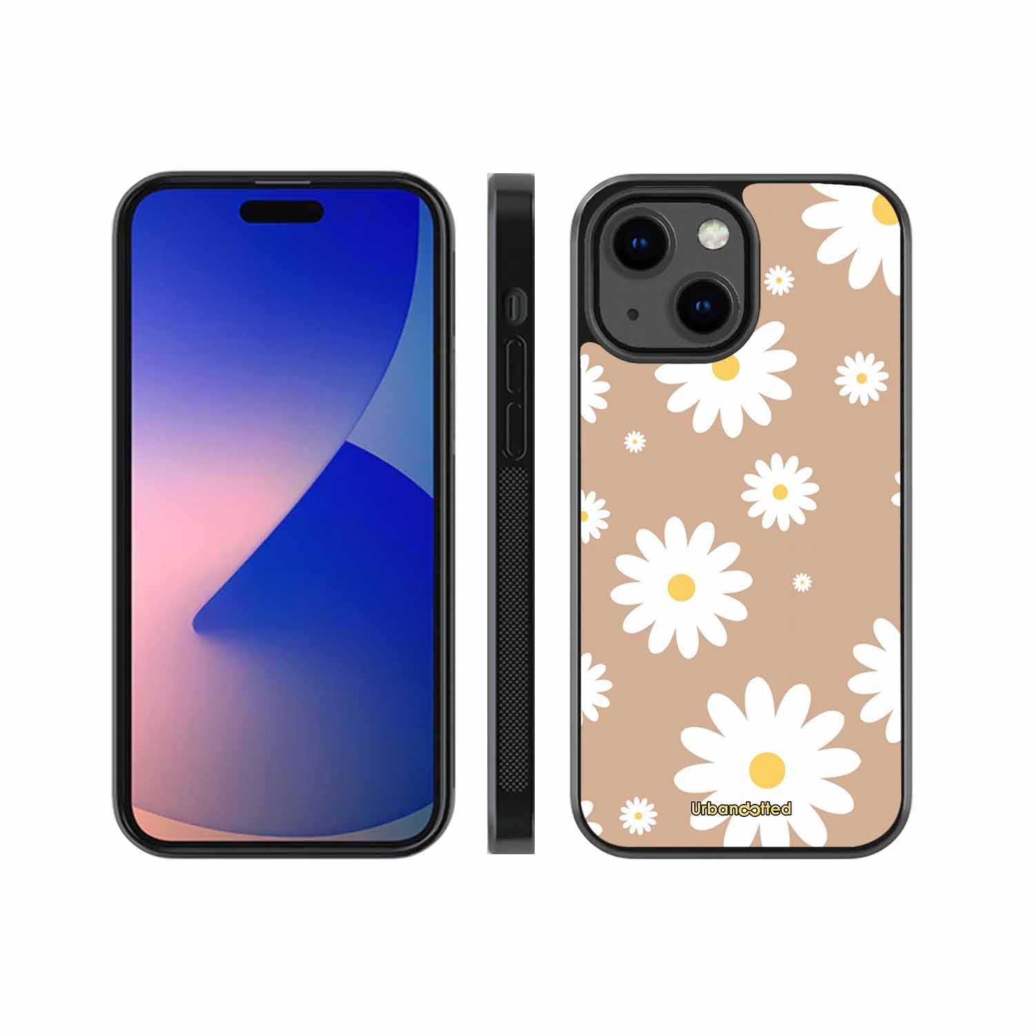 Tan Daisy Field Glass Case For iPhone 13