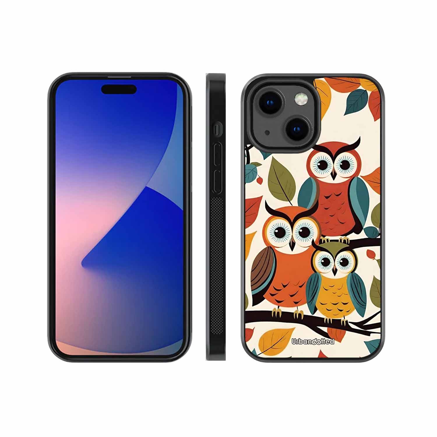 Retro Owl Family Glass Case For iPhone 13 Mini