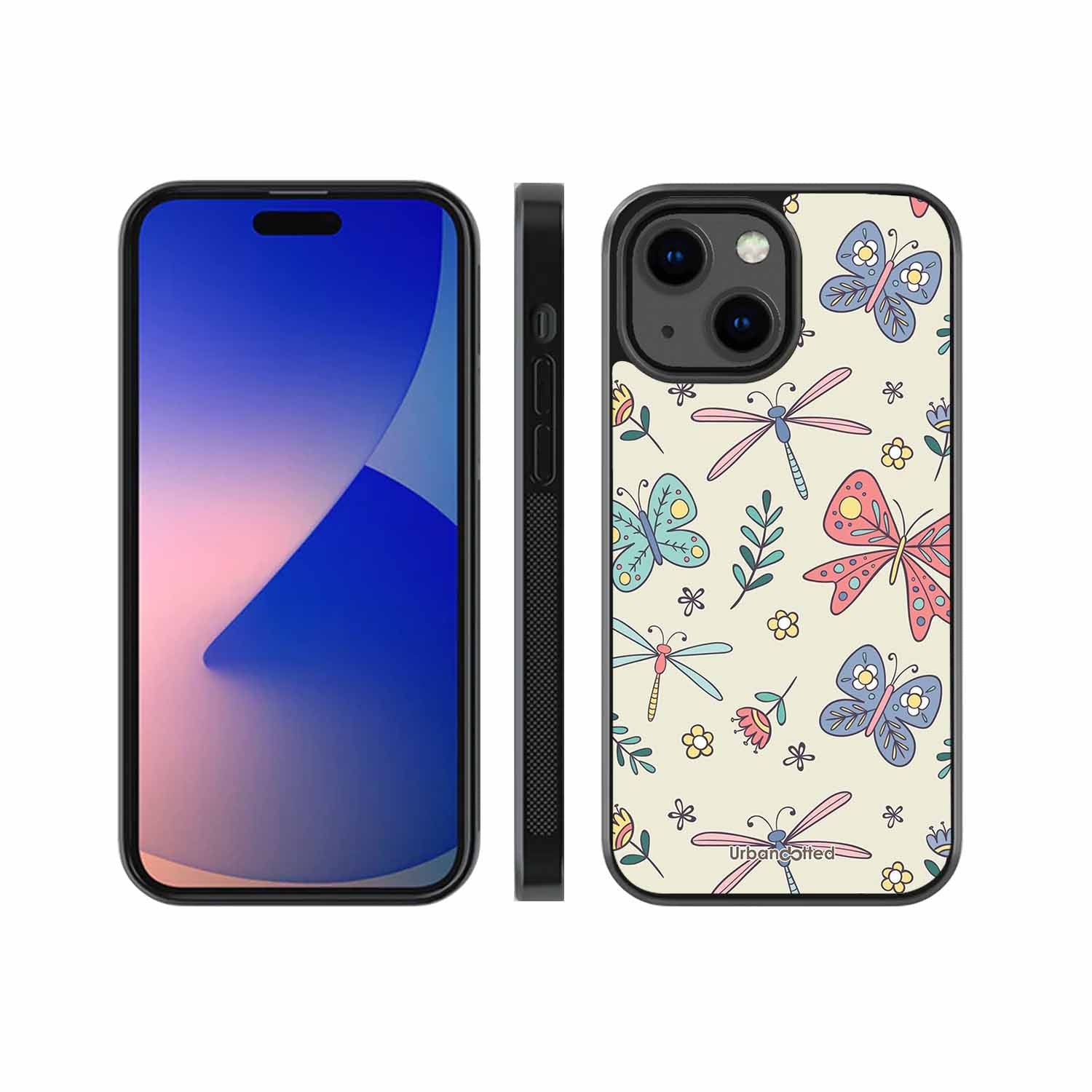 Butterfly and Dragonfly Garden Glass Case For iPhone 13