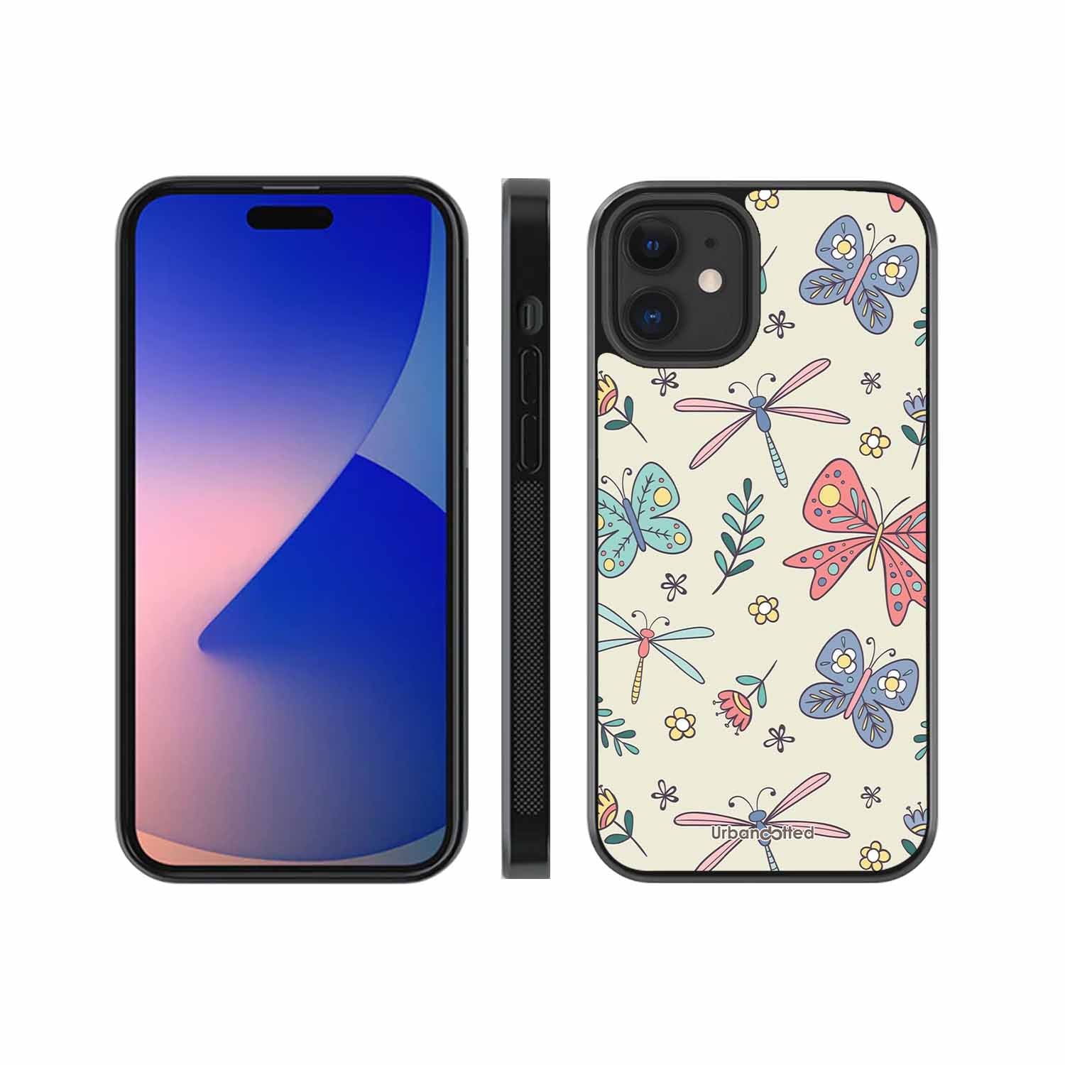 Butterfly and Dragonfly Garden Glass Case For iPhone 12 Mini