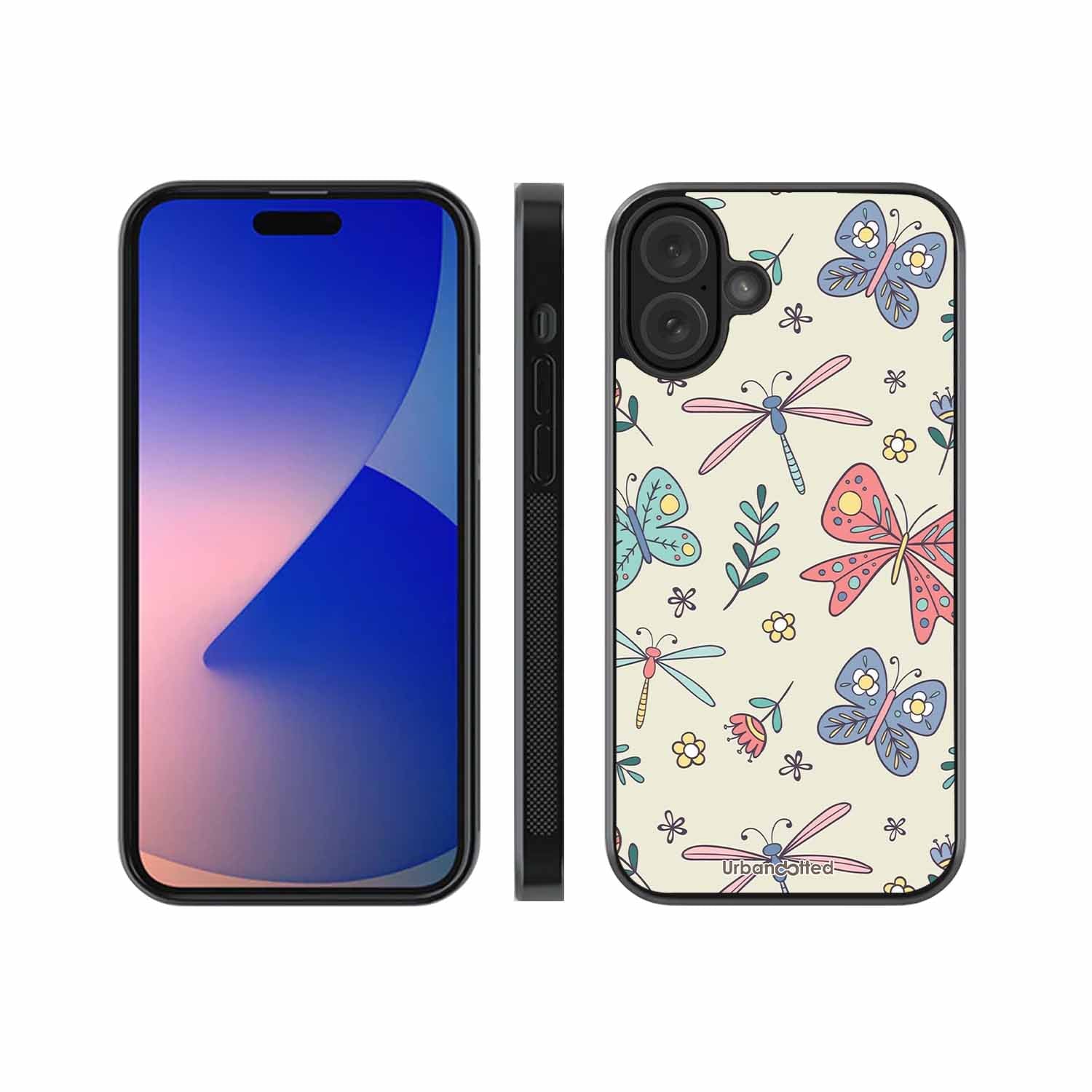 Butterfly and Dragonfly Garden Glass Case For iPhone 16 Plus