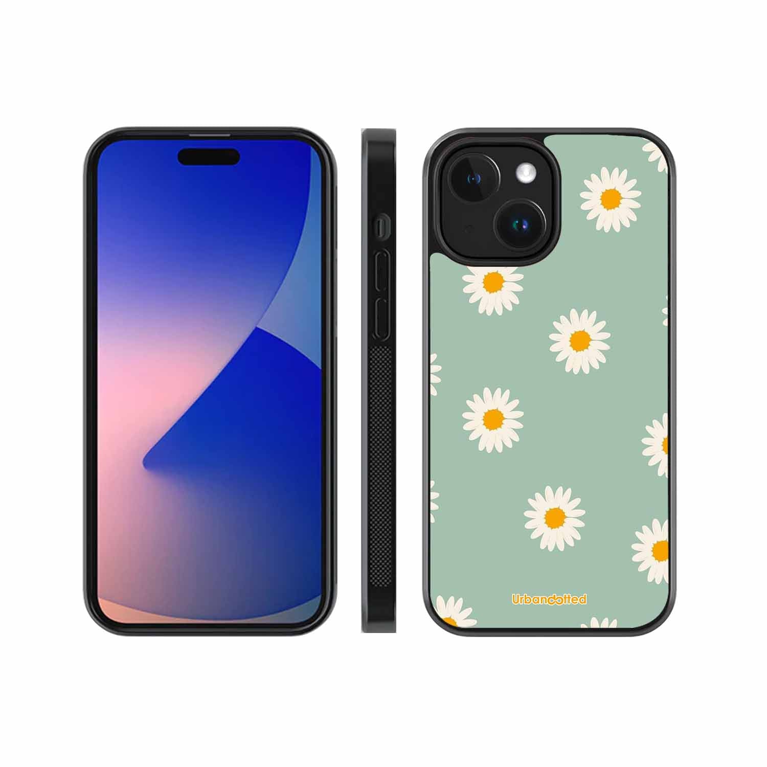 Scattered White Daisies Glass Case For iPhone 15 Plus