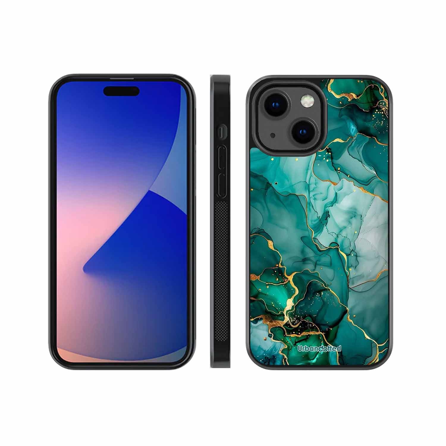 Emerald Green Gold Marble Glass Case For iPhone 13